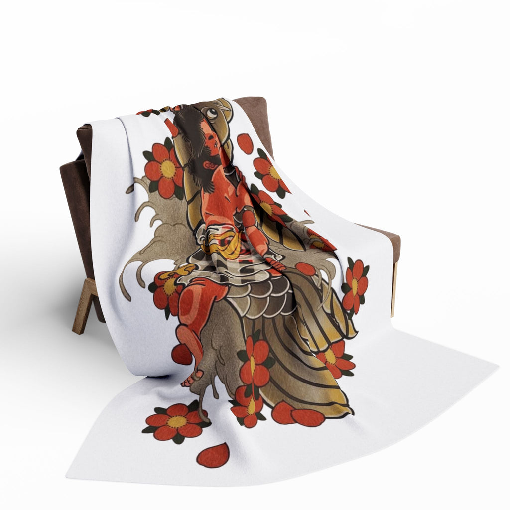 Kintaro The Golden Boy on a Koi with Cherry Blossoms Printed on a  Arctic Fleece Blanket
