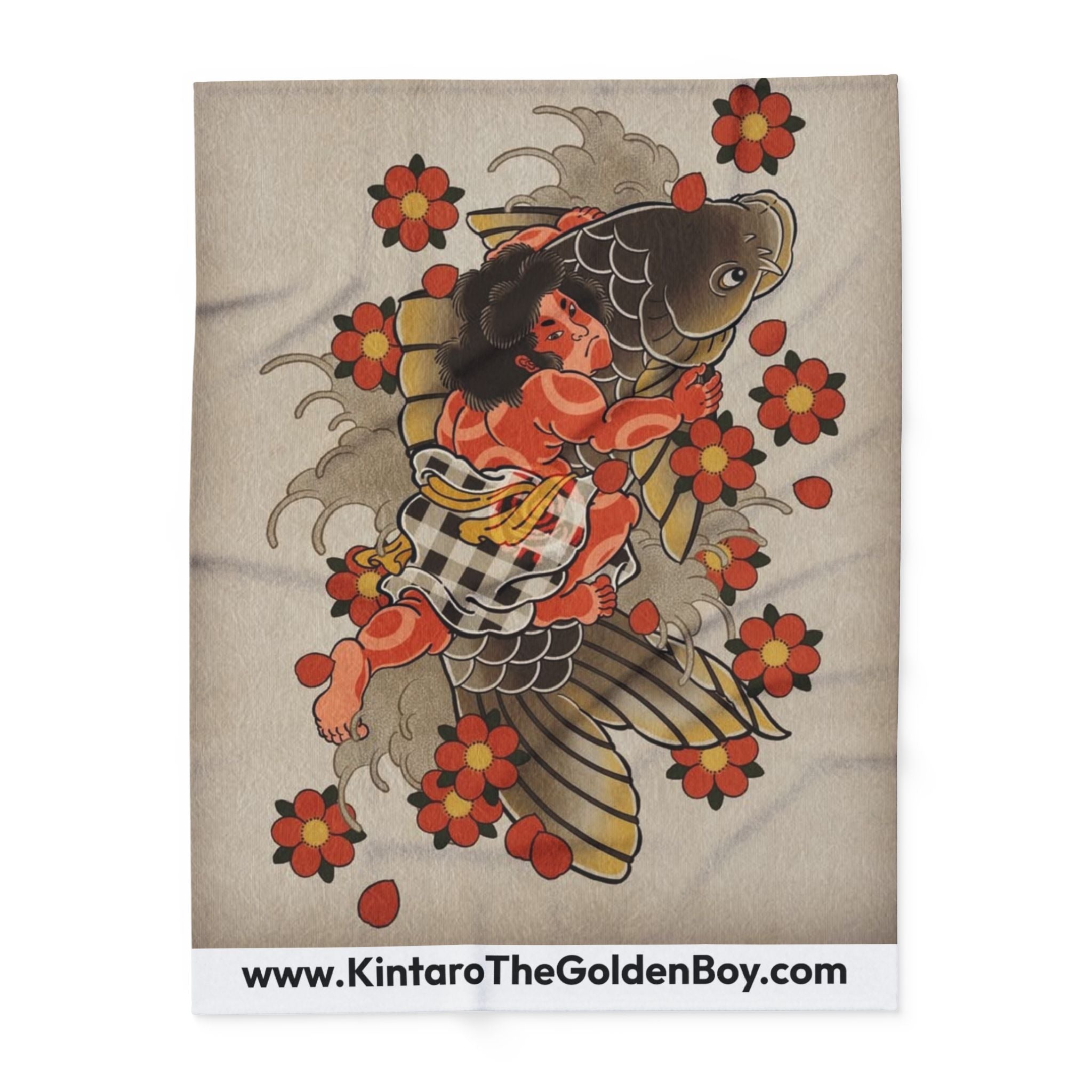 Kintaro Koi Cherry Blossoms Fleece Blanket