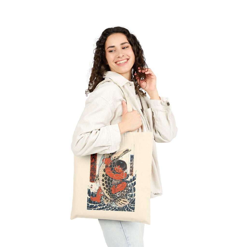 Kintaro Fighting Fish Printed on Canvas Tote Bag (2 Colors)