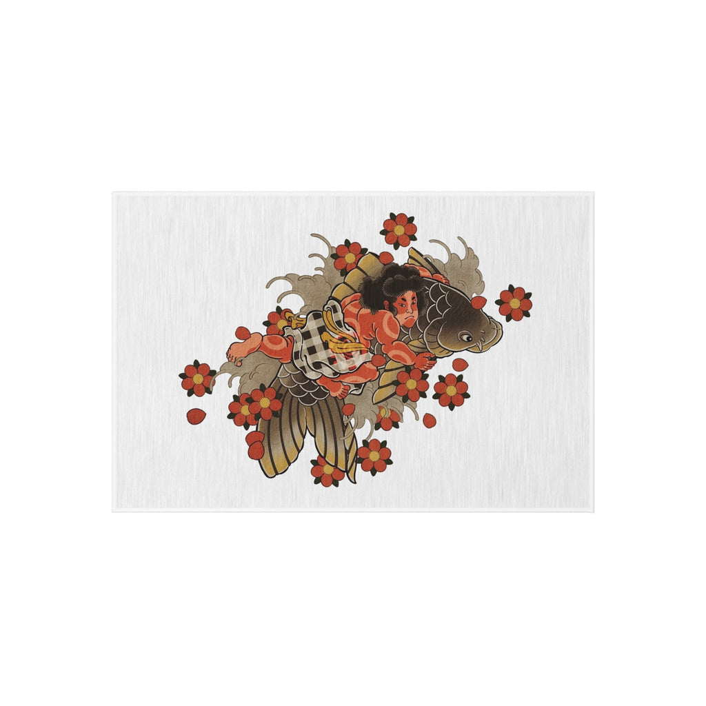 Kintaro, Koi and Cherry Blossoms Outdoor Rug — Garden Patio Mat