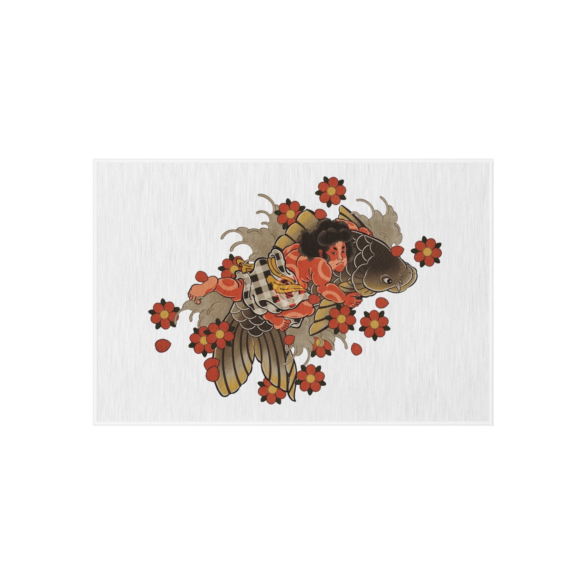 Kintaro, Koi and Cherry Blossoms Outdoor Rug — Garden Patio Mat