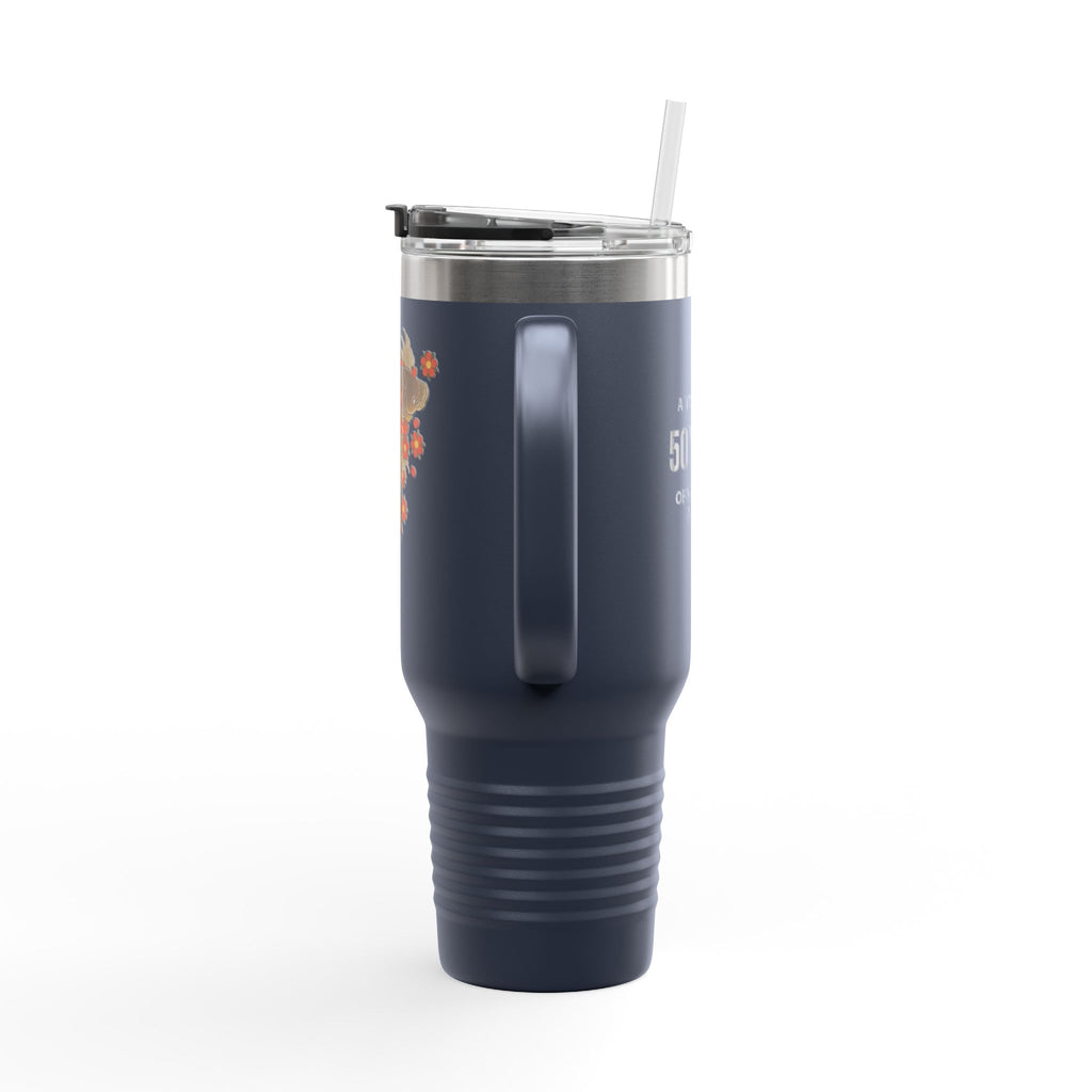 Kintaro with Koi and Cherry Blossoms — 40oz Insulated Travel Mug Tumbler with Handle