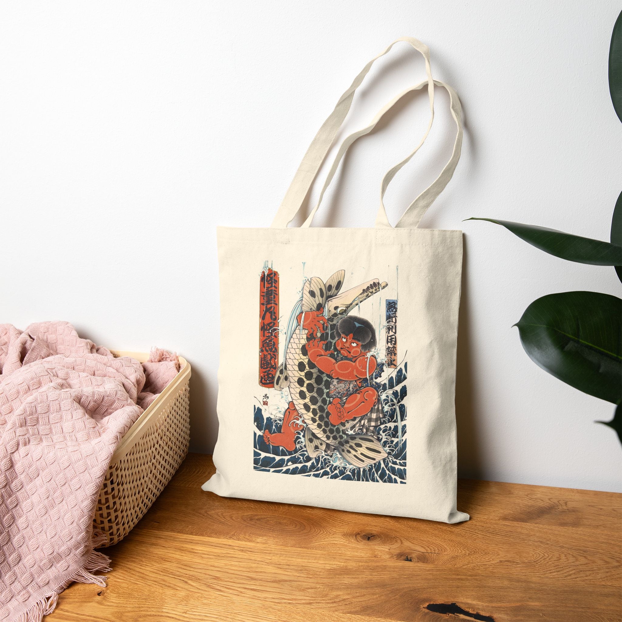 Kintaro Fighting Fish Printed on Canvas Tote Bag (2 Colors)