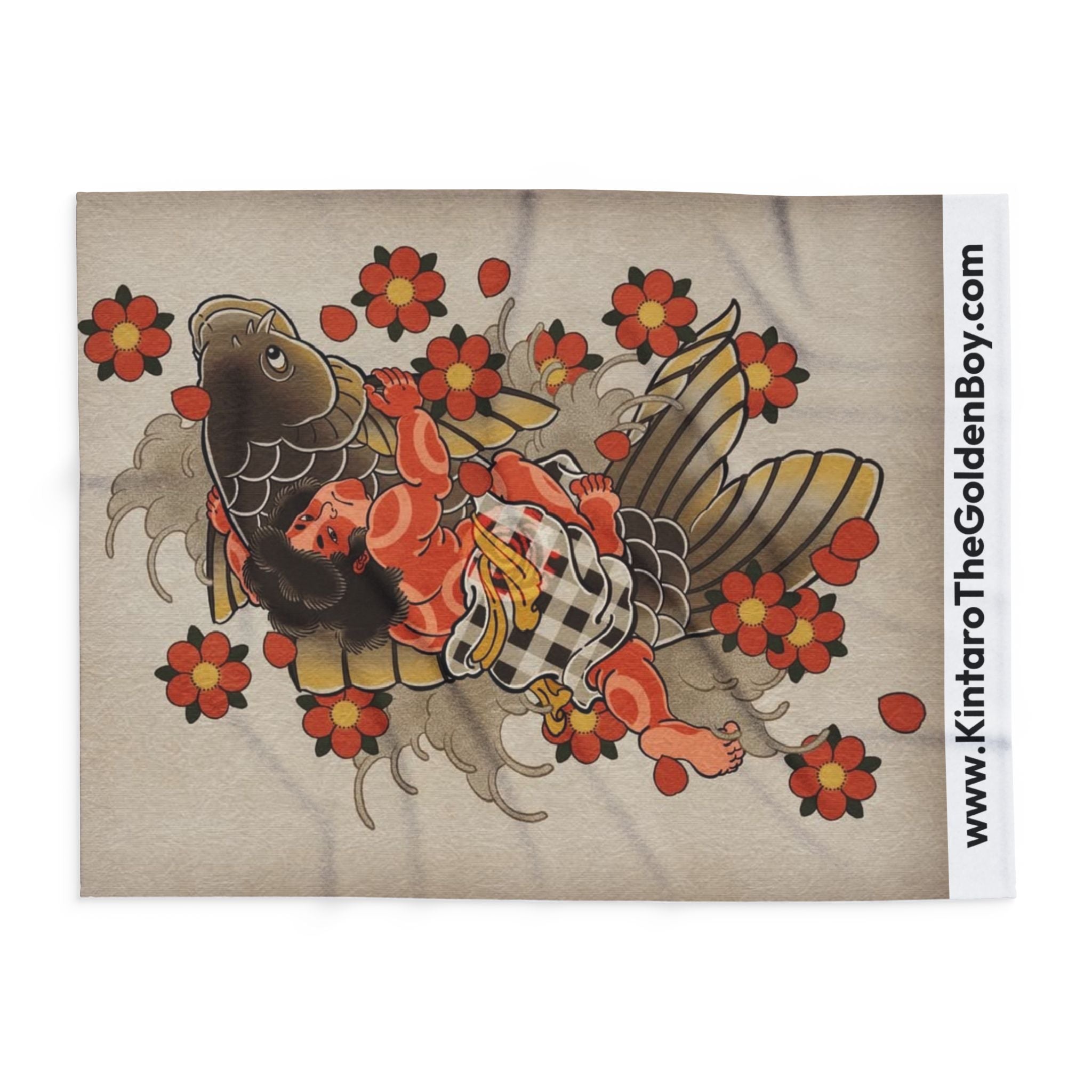 Kintaro Koi Cherry Blossoms Fleece Blanket