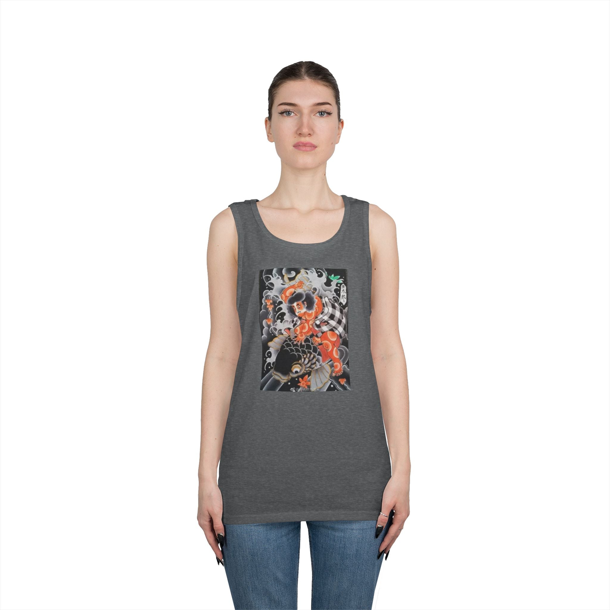 Kintaro with Black Koi Unisex Heavy Cotton Tank Top