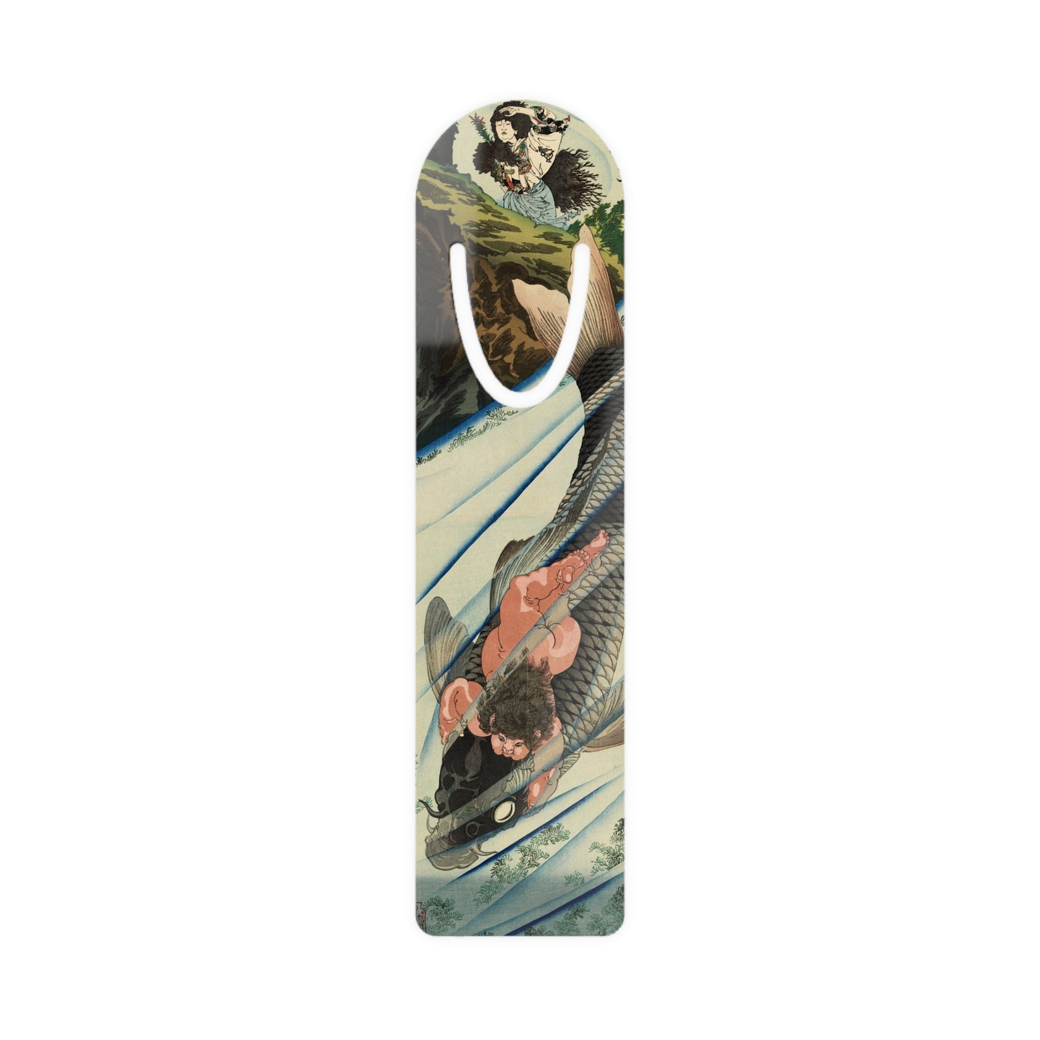 Metal Bookmark with Vintage Japanese Kintaro Print — Slim Book Page Marker