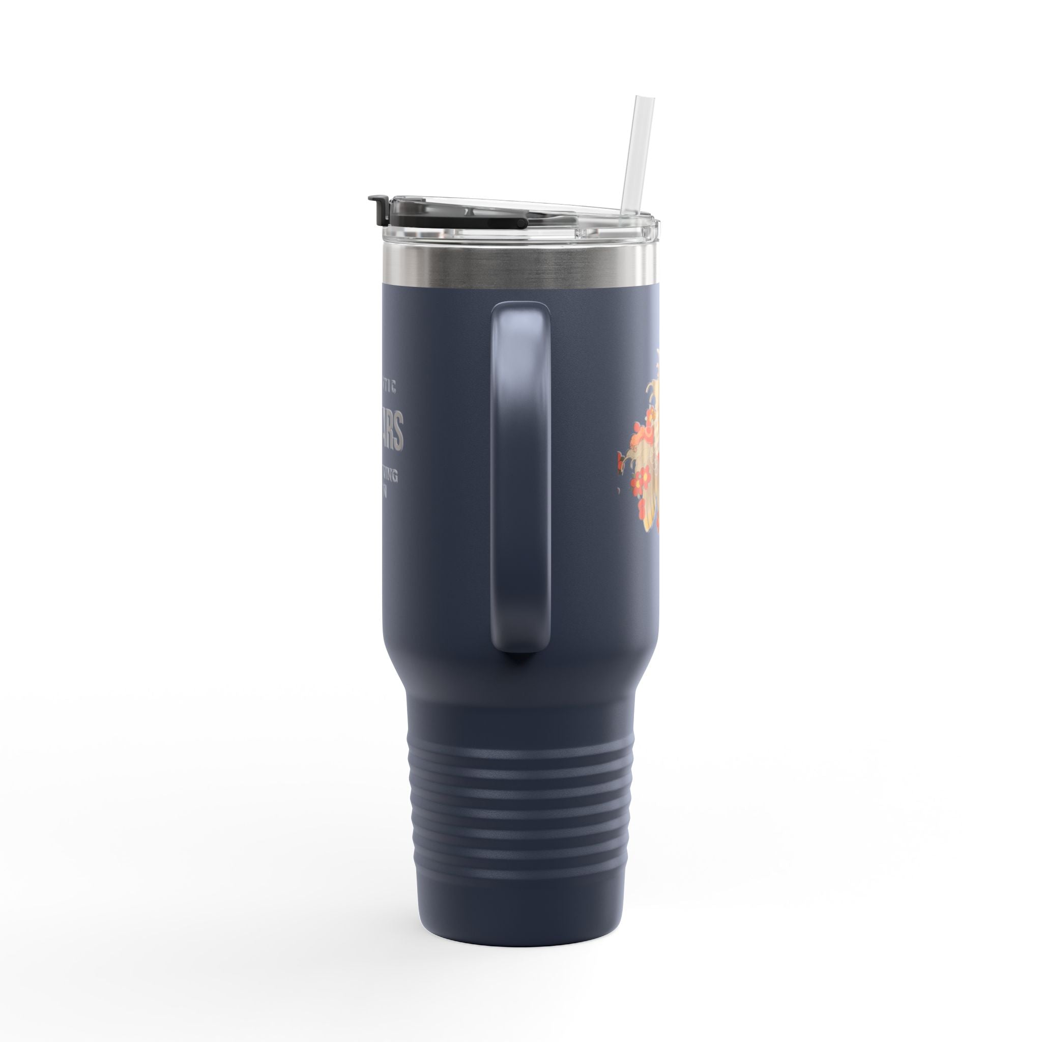 Kintaro with Koi and Cherry Blossoms — 40oz Insulated Travel Mug Tumbler with Handle (Right Handed)