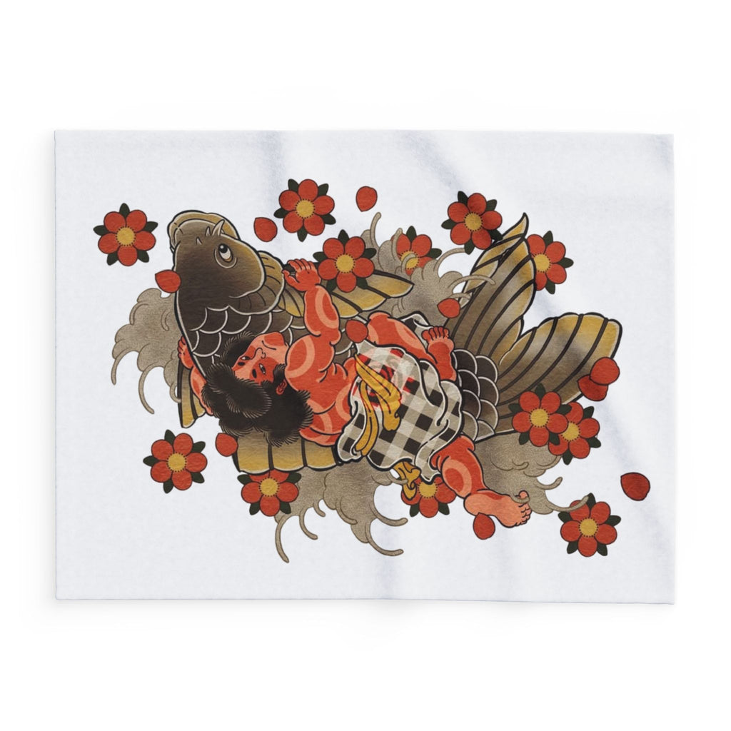 Kintaro The Golden Boy on a Koi with Cherry Blossoms Printed on a  Arctic Fleece Blanket