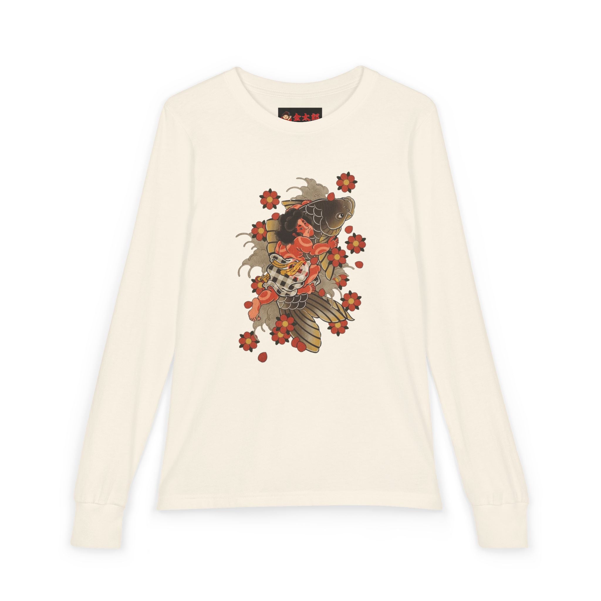 Youth Jersey Long Sleeve Tee with Kintaro and Koi Print
