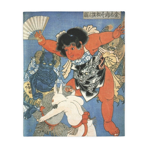 2 Different Kintaro Prints on Velveteen Microfiber Blanket (Two-sided print)