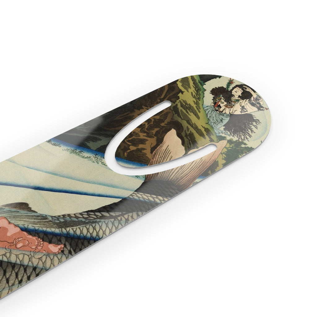 Metal Bookmark with Vintage Japanese Kintaro Print — Slim Book Page Marker