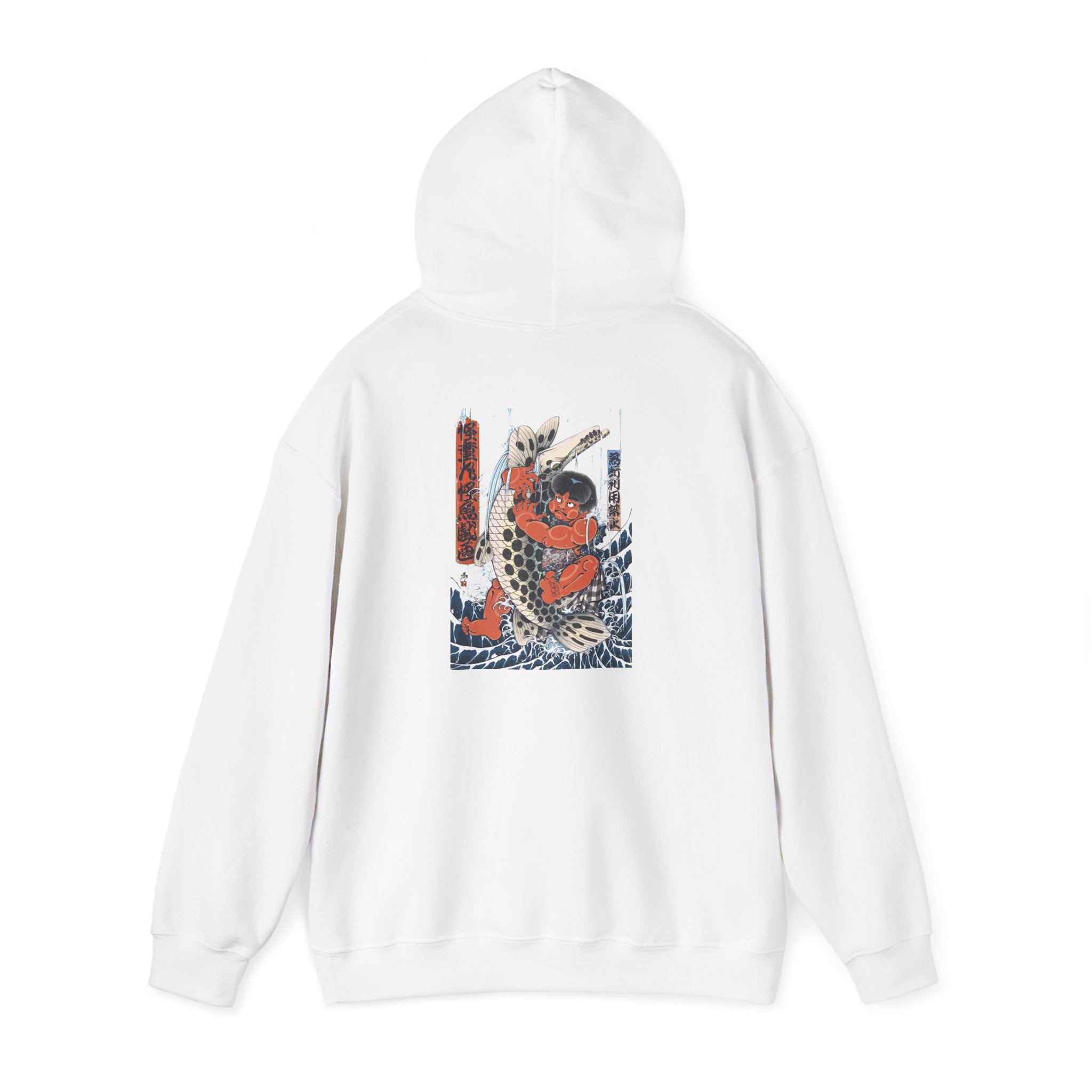 Kintaro The Golden Boy and Fish with Wave Graphic Hoodie — Japanese Streetwear Sweatshirt