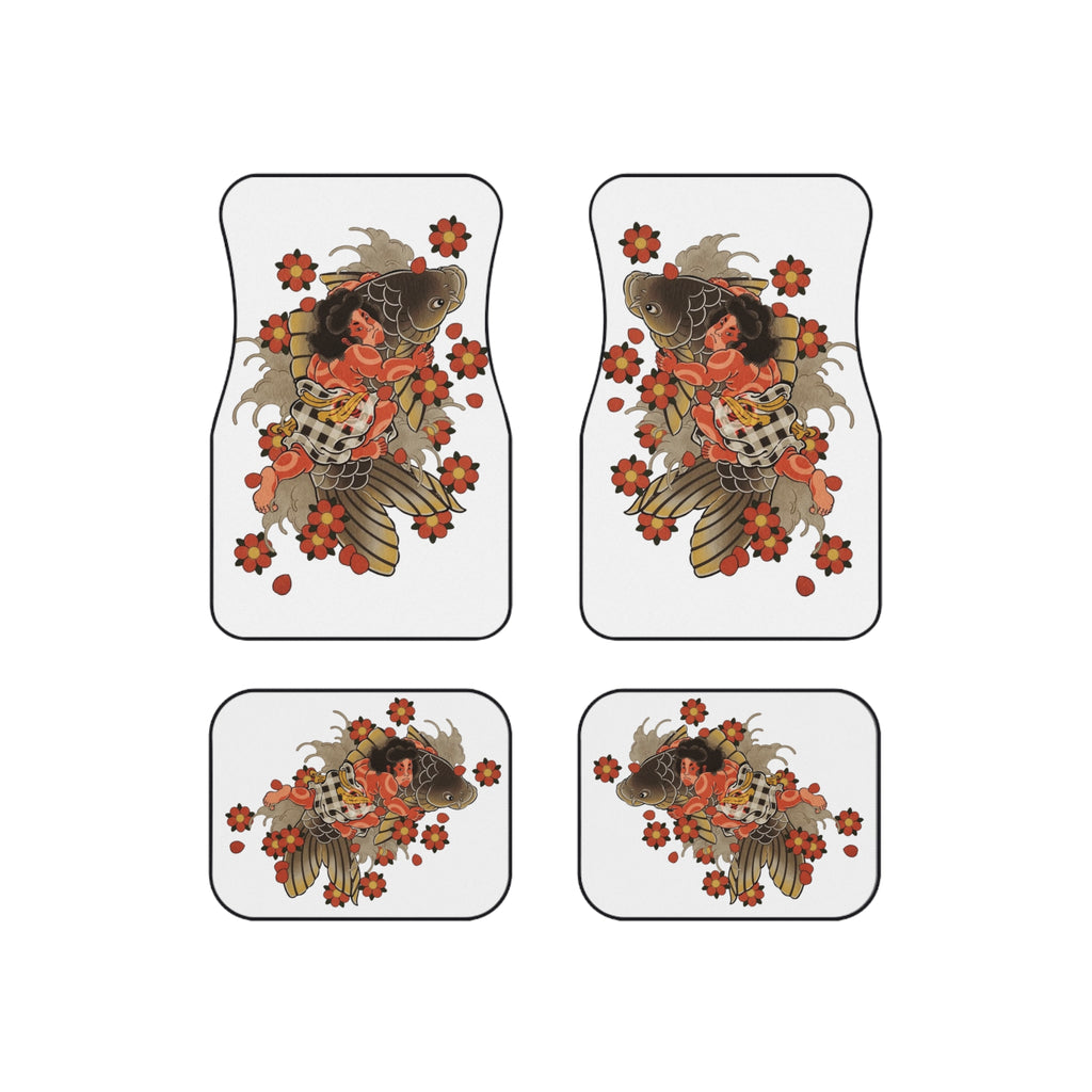 Kintaro Riding Koi with Cherry Blossoms Car Mats (Set of 4)