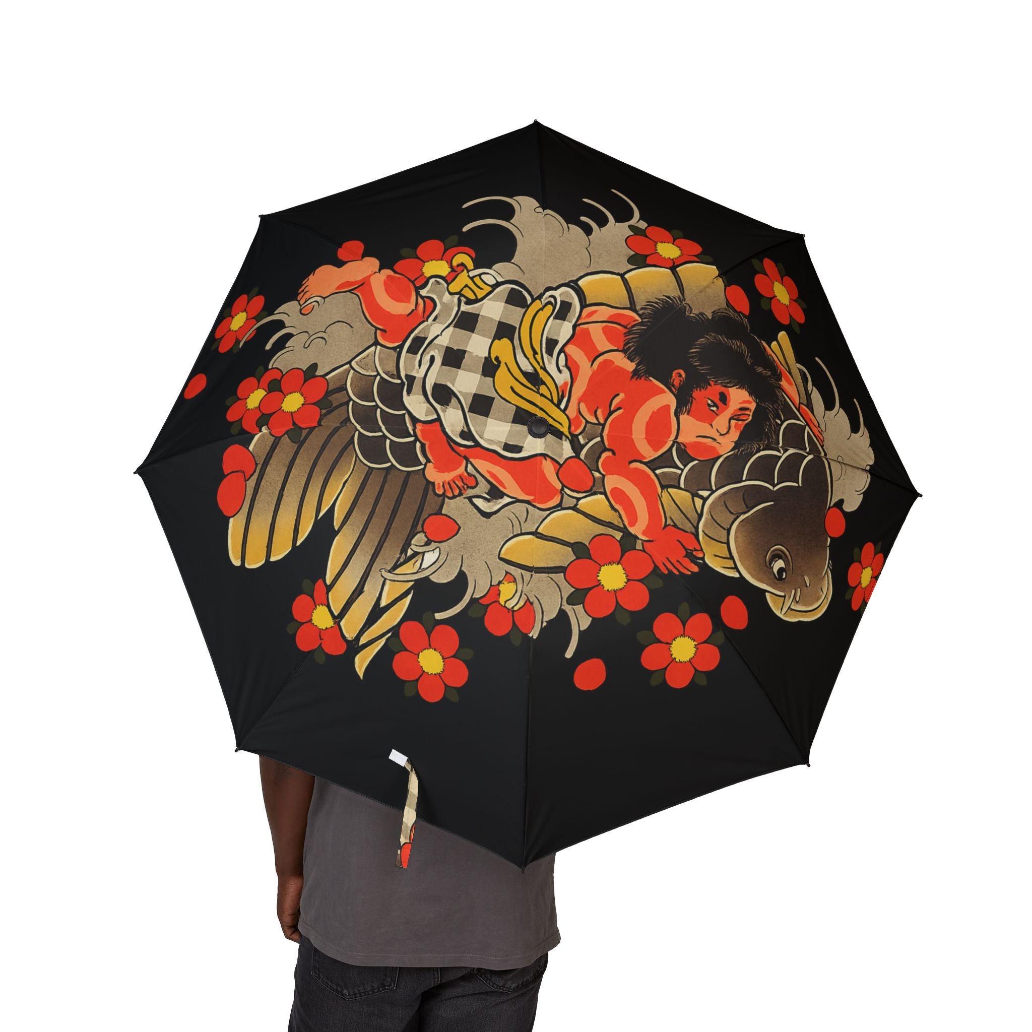 Kintaro with Koi and Cherry Blossoms Semi-Automatic Foldable Umbrella