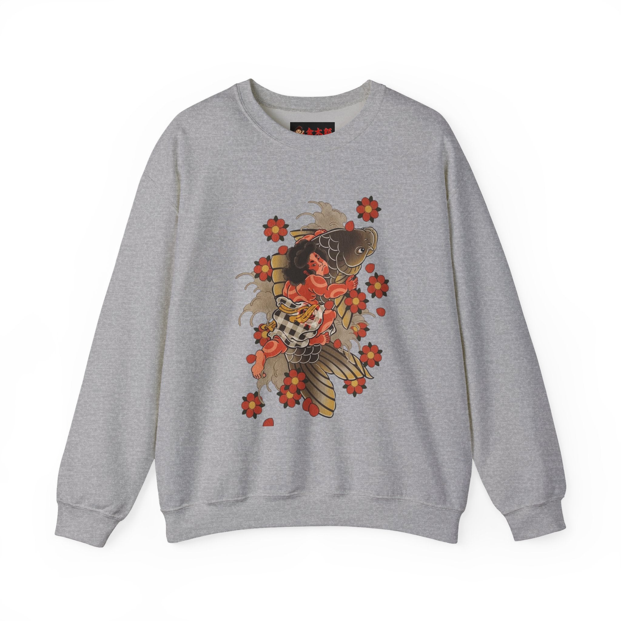 Kintaro The Golden Boy with Koi and Cherry Blossoms Crewneck Sweatshirt