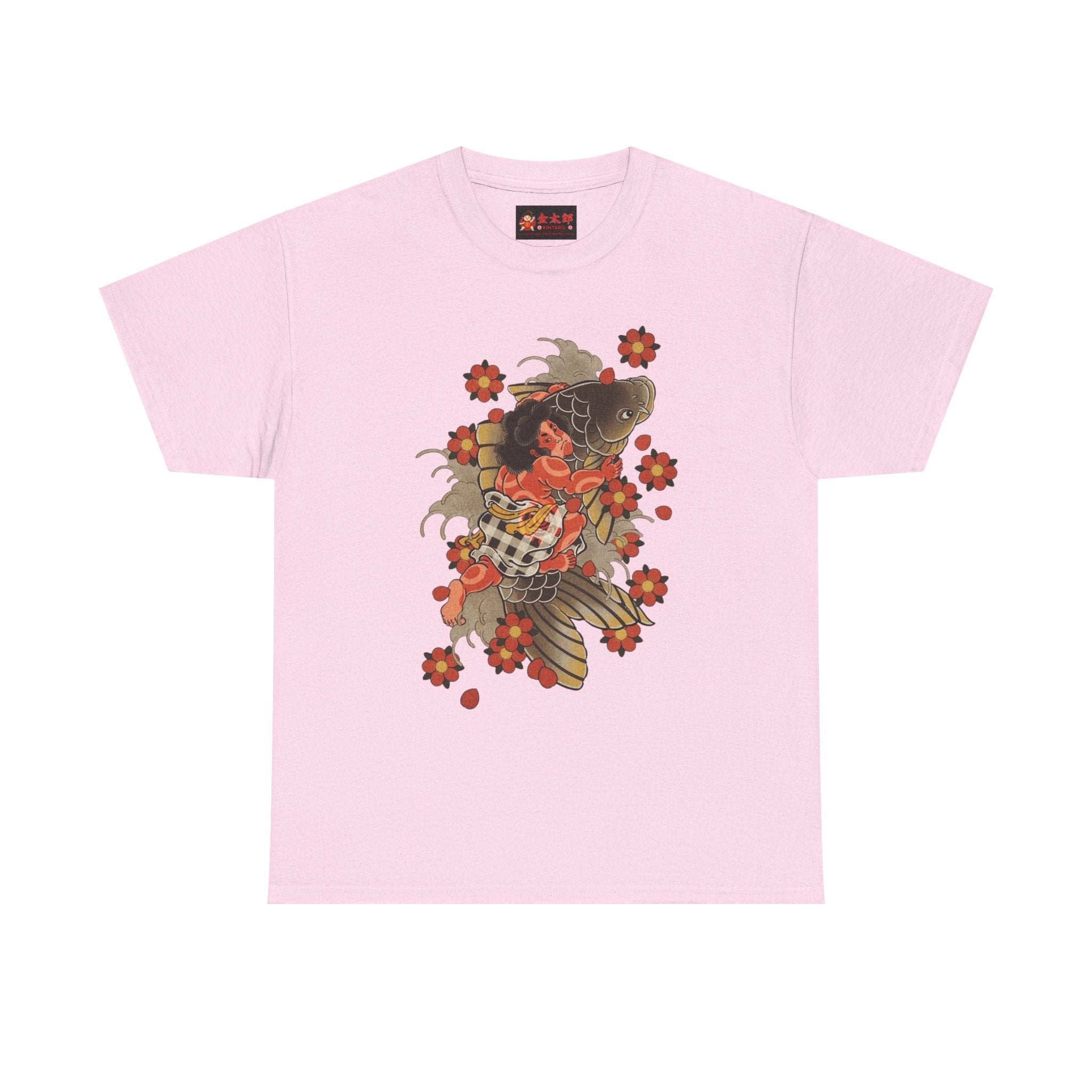 Kintaro The Golden Boy with Koi and Cherry Blossoms Printed T-Shirt