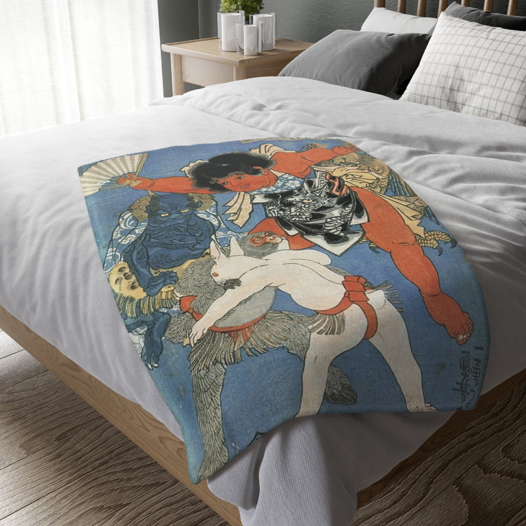 2 Different Kintaro Prints on Velveteen Microfiber Blanket (Two-sided print)