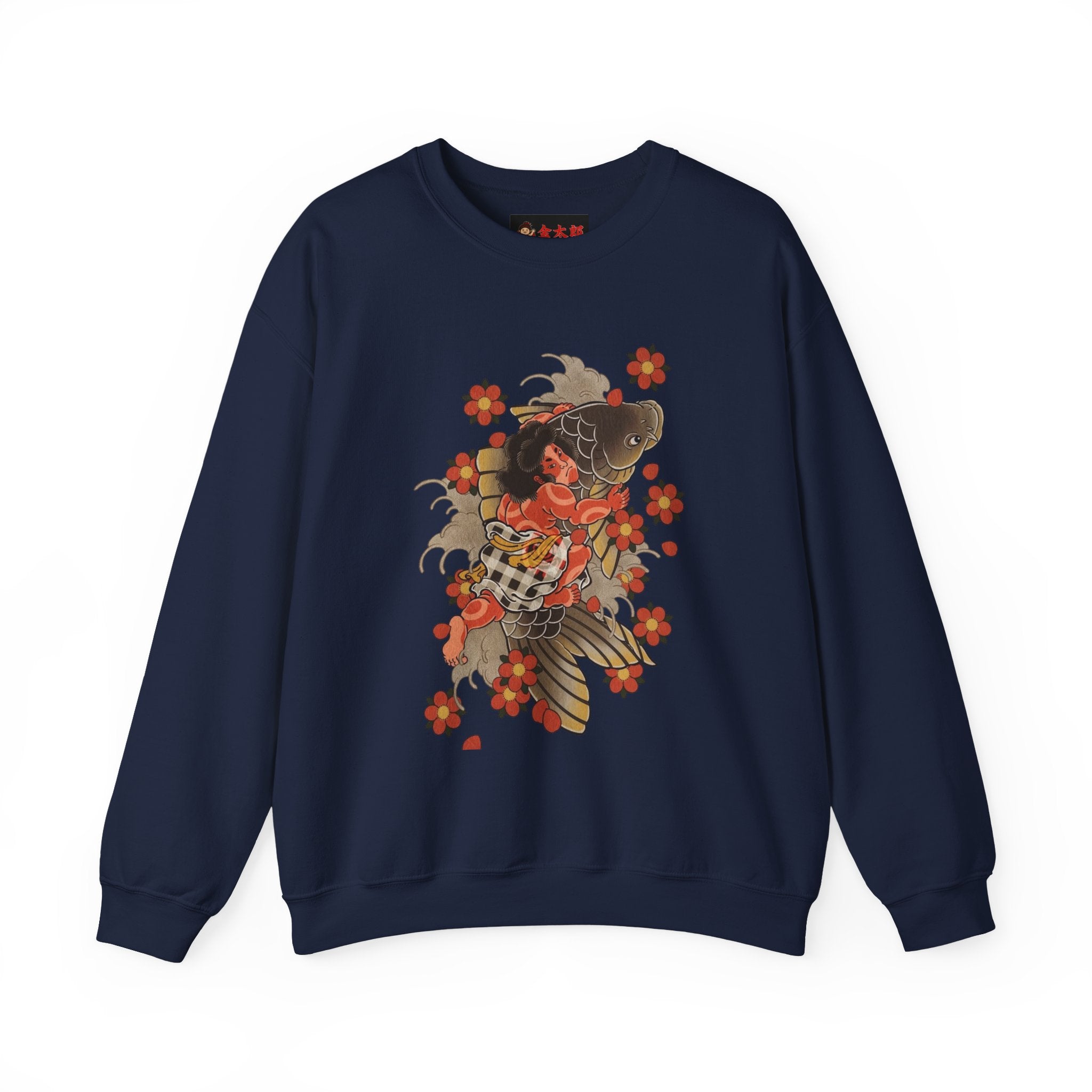 Kintaro The Golden Boy with Koi and Cherry Blossoms Crewneck Sweatshirt