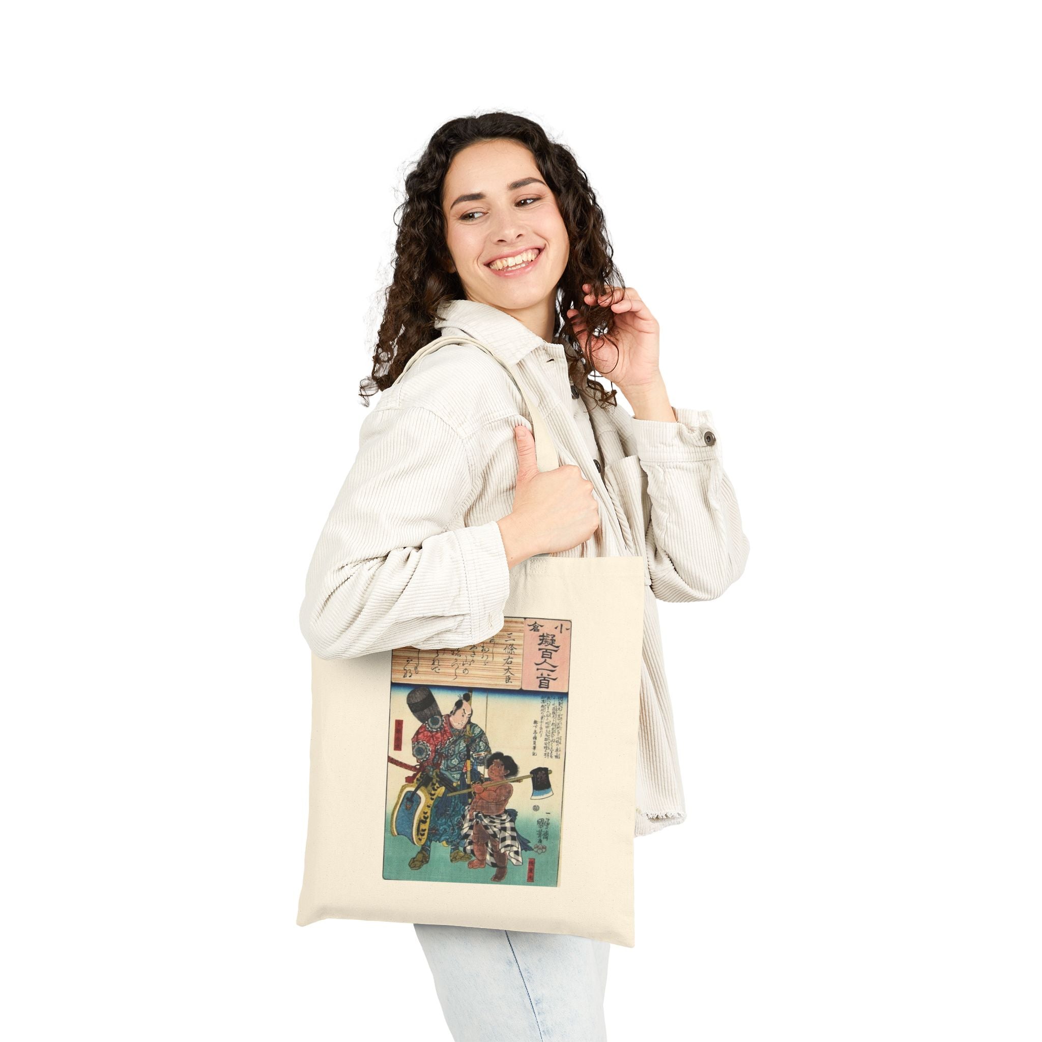 Kintaro and Samurai Print Cotton Tote Bag (One Sided)