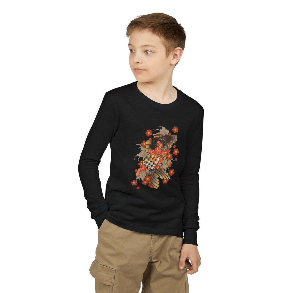 Youth Jersey Long Sleeve Tee with Kintaro and Koi Print