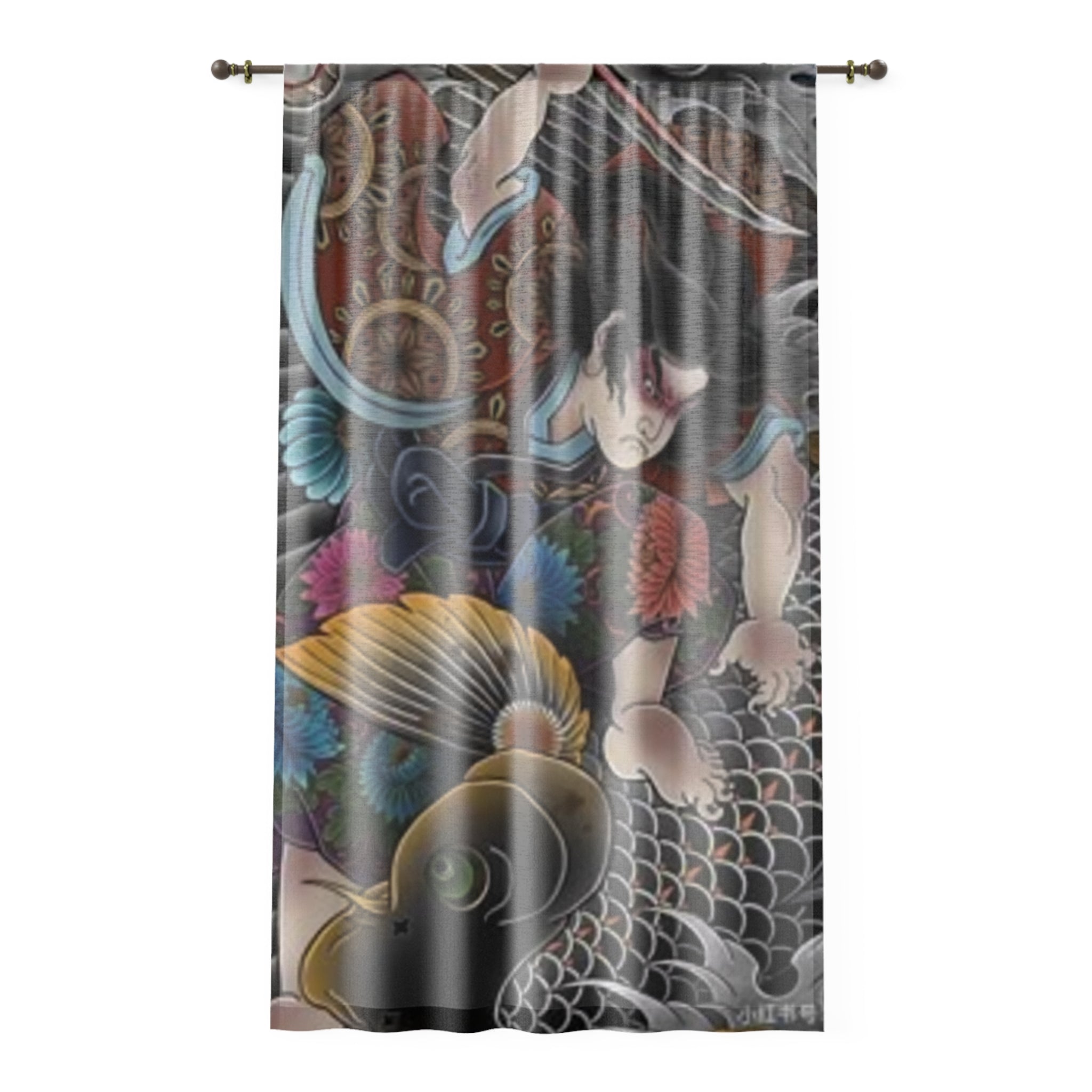 Koi Fish Tattoo Art Window Curtain | Sheer Decorative Panel