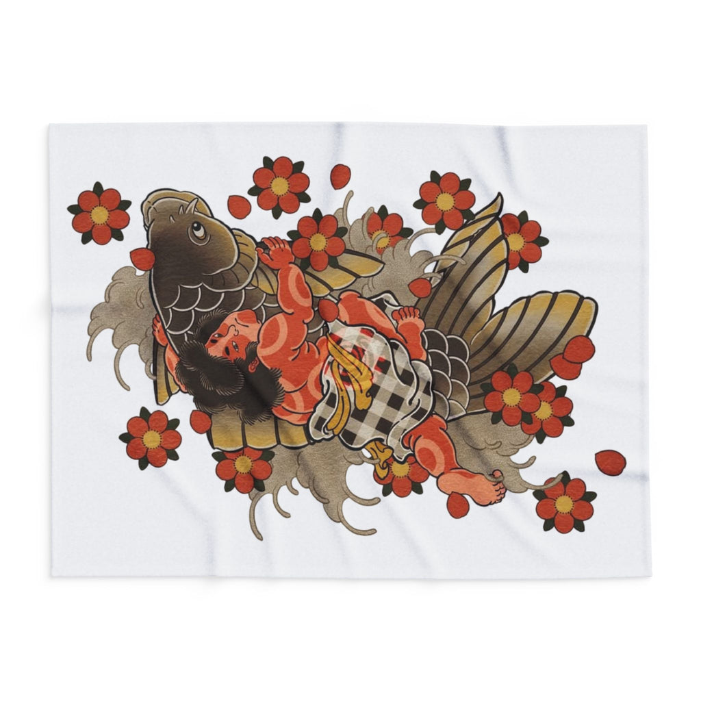 Kintaro The Golden Boy on a Koi with Cherry Blossoms Printed on a  Arctic Fleece Blanket