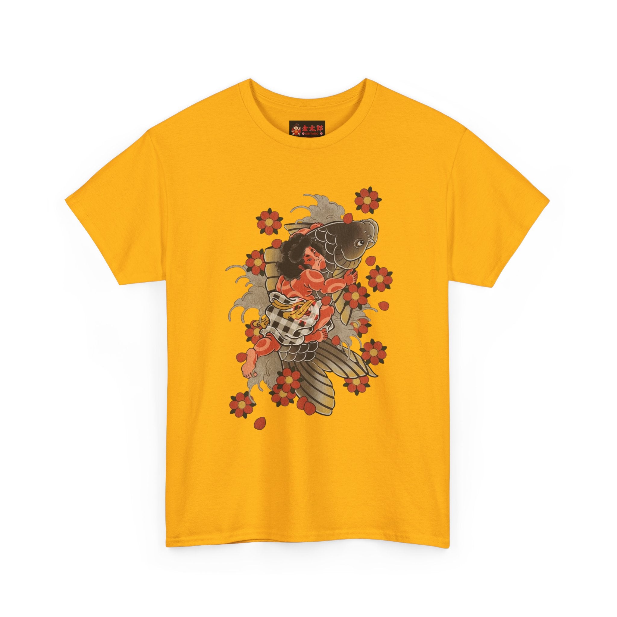 Kintaro The Golden Boy with Koi and Cherry Blossoms Printed T-Shirt