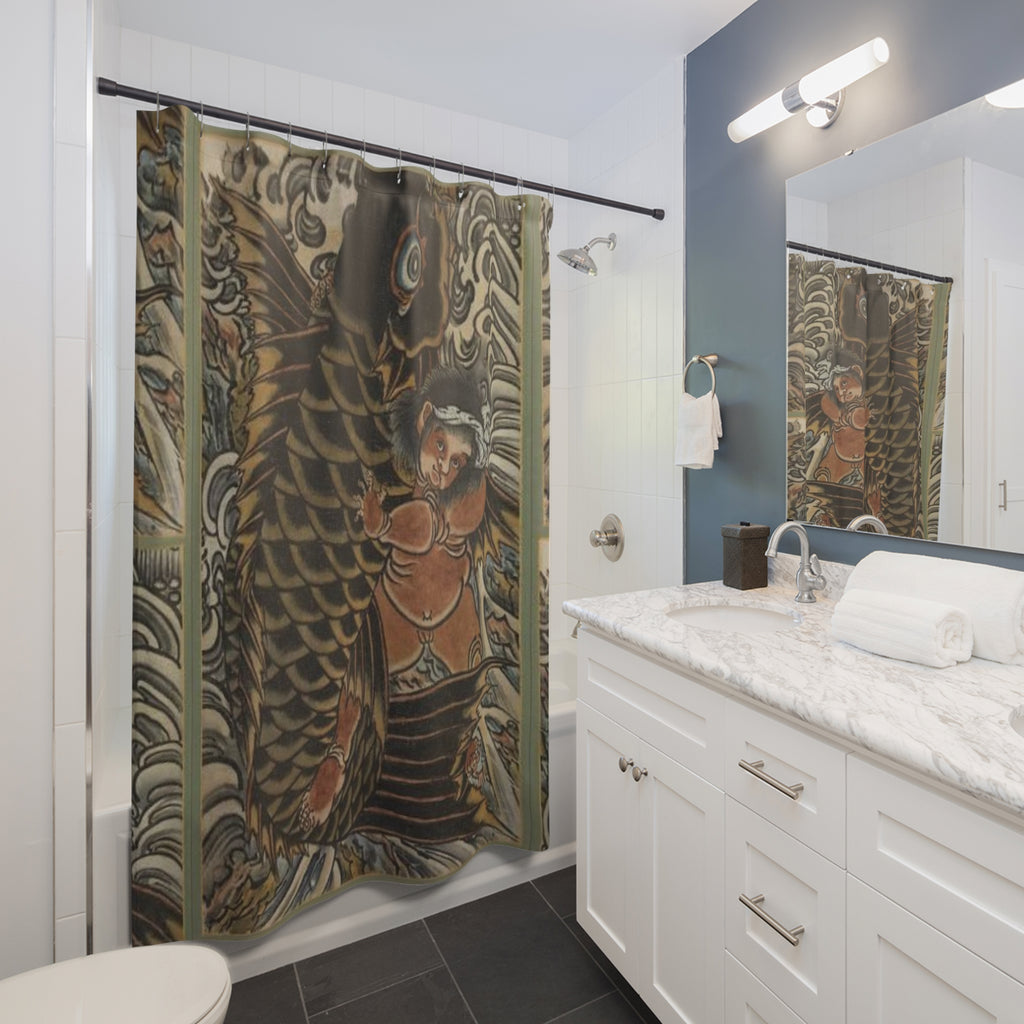 Kintaro and Koi Carp Bathroom Shower Curtain