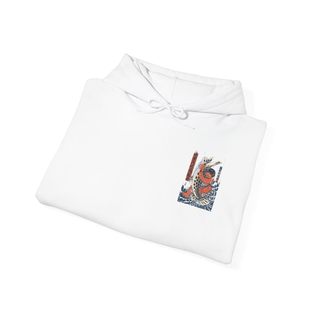 Kintaro The Golden Boy and Fish with Wave Graphic Hoodie — Japanese Streetwear Sweatshirt