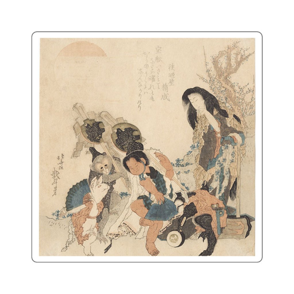 Vintage Japanese Ukiyo-e Illustration Square Sticker | Traditional Art