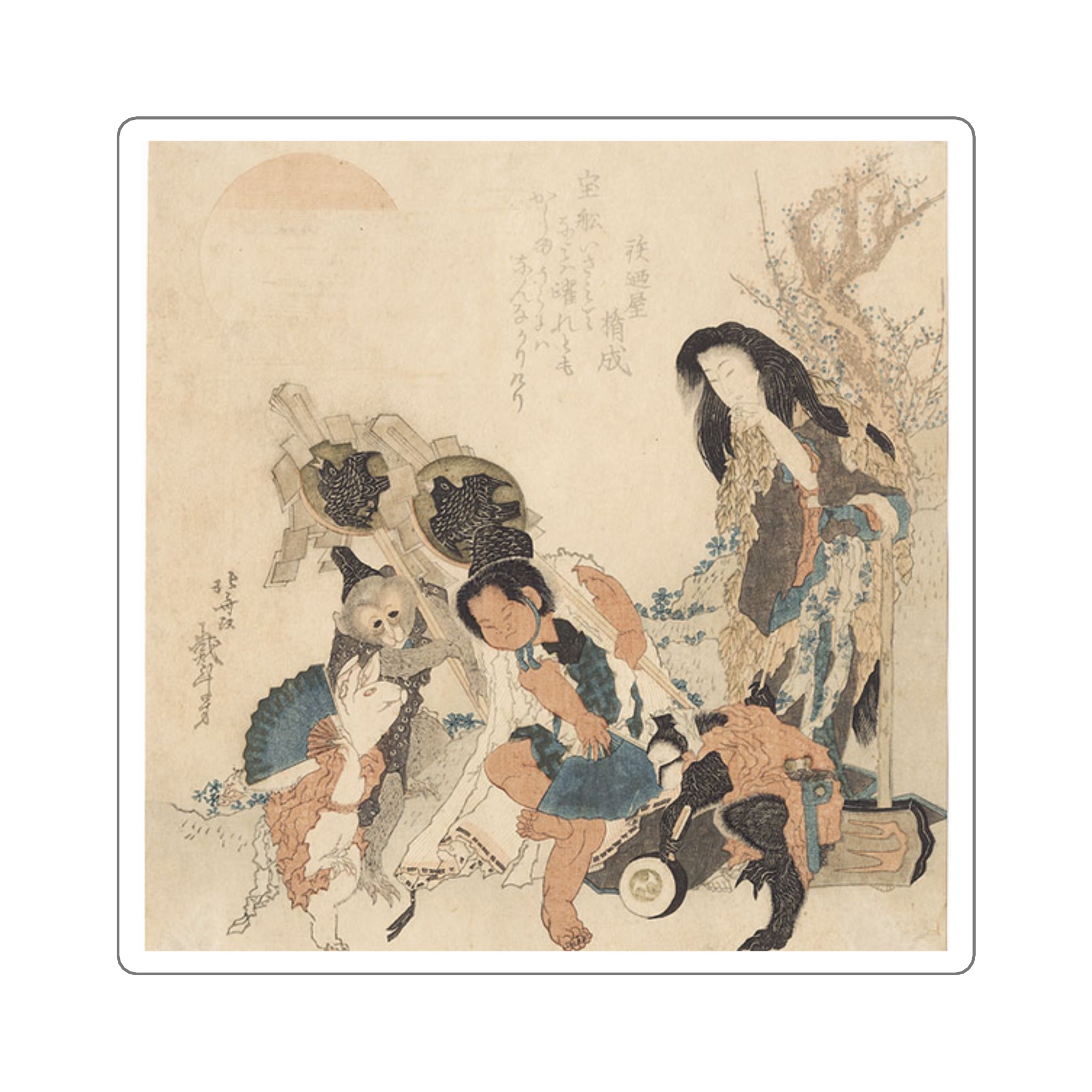 Vintage Japanese Ukiyo-e Illustration Square Sticker | Traditional Art