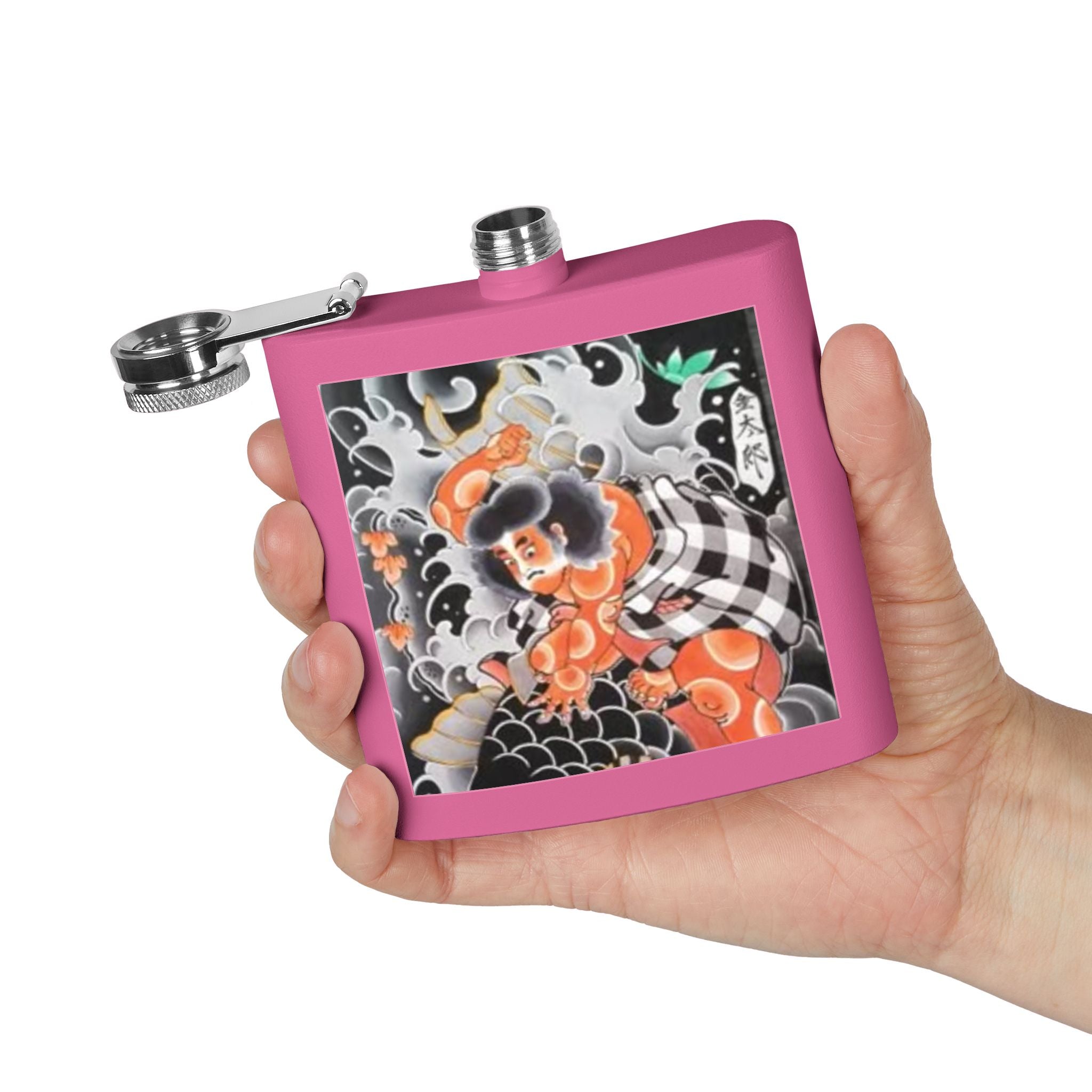 Kintaro and Koi on Stainless Steel Flask, 6oz