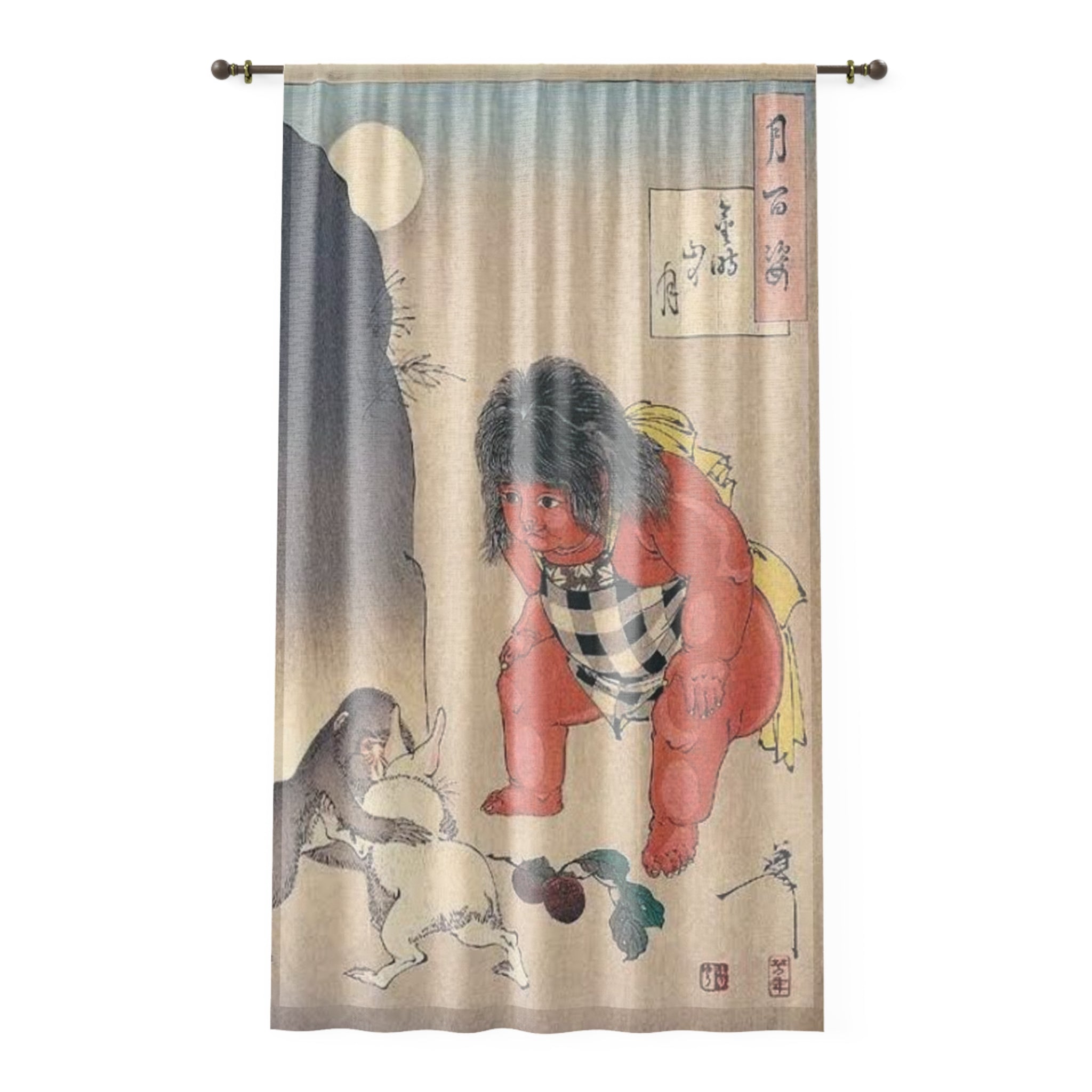 Kintaro Folk Tale Window Curtain | Vintage Japanese Print