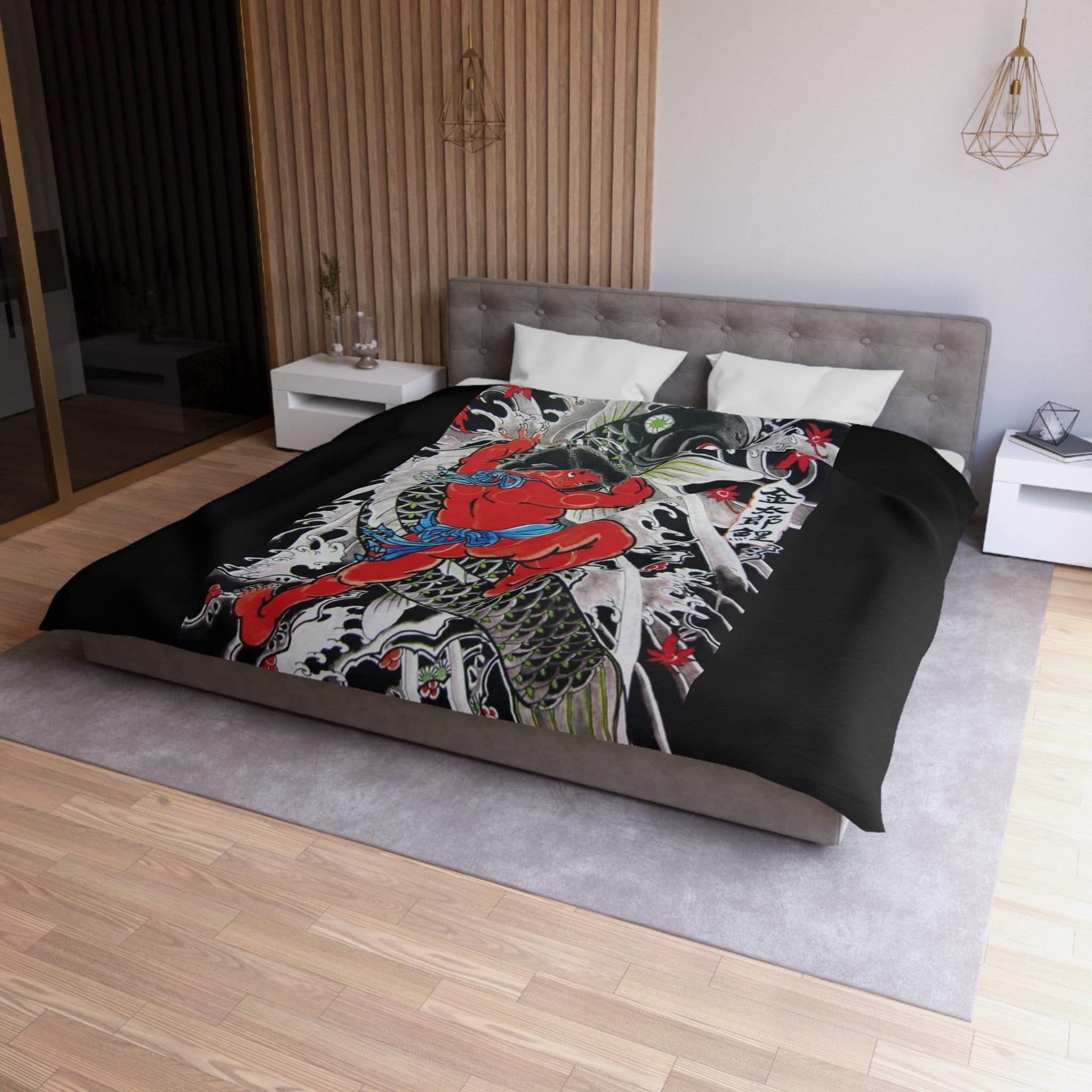 Kintaro The Golden Boy with Koi Duvet Cover