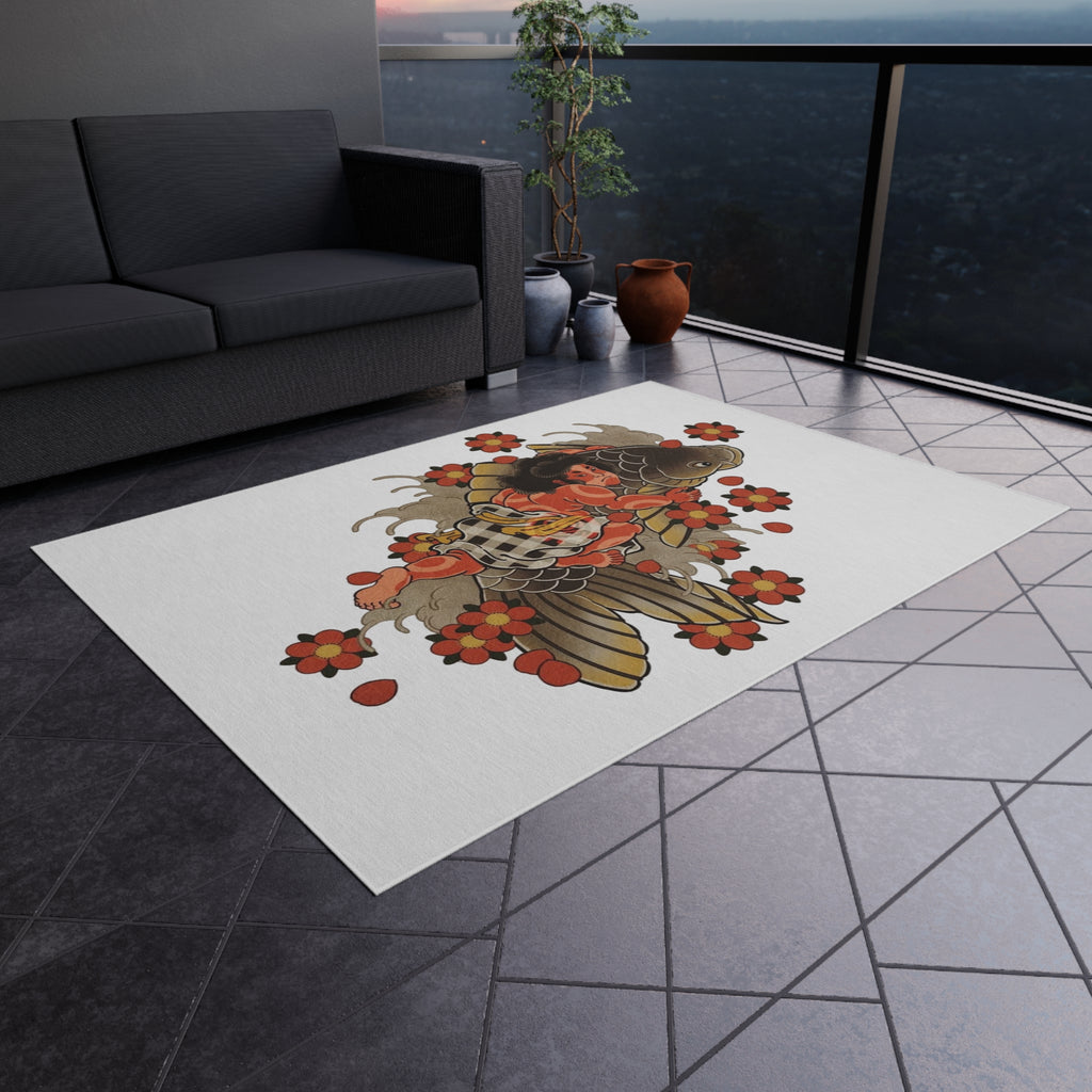 Kintaro, Koi and Cherry Blossoms Outdoor Rug — Garden Patio Mat