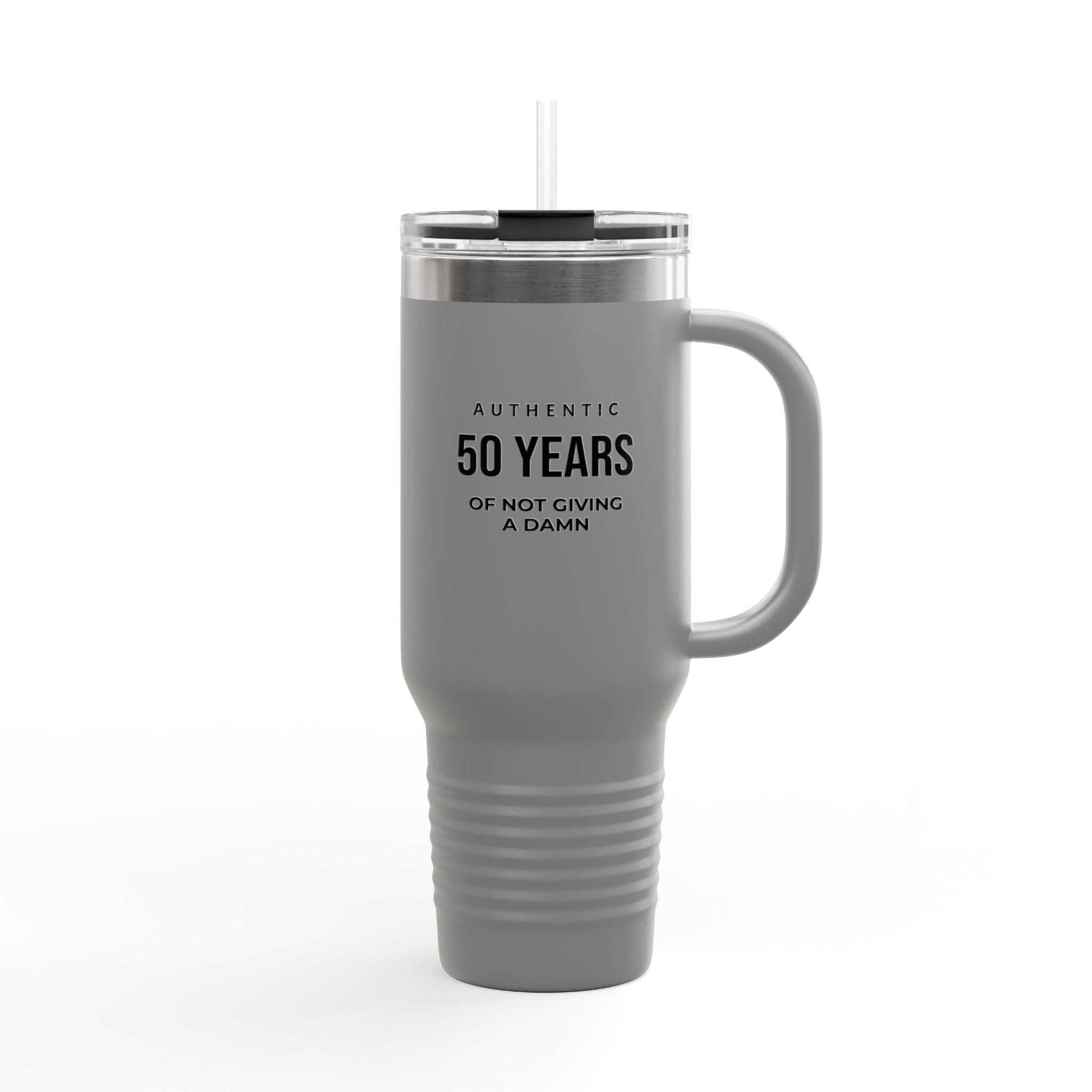 Kintaro with Koi and Cherry Blossoms — 40oz Insulated Travel Mug Tumbler with Handle (Right Handed)
