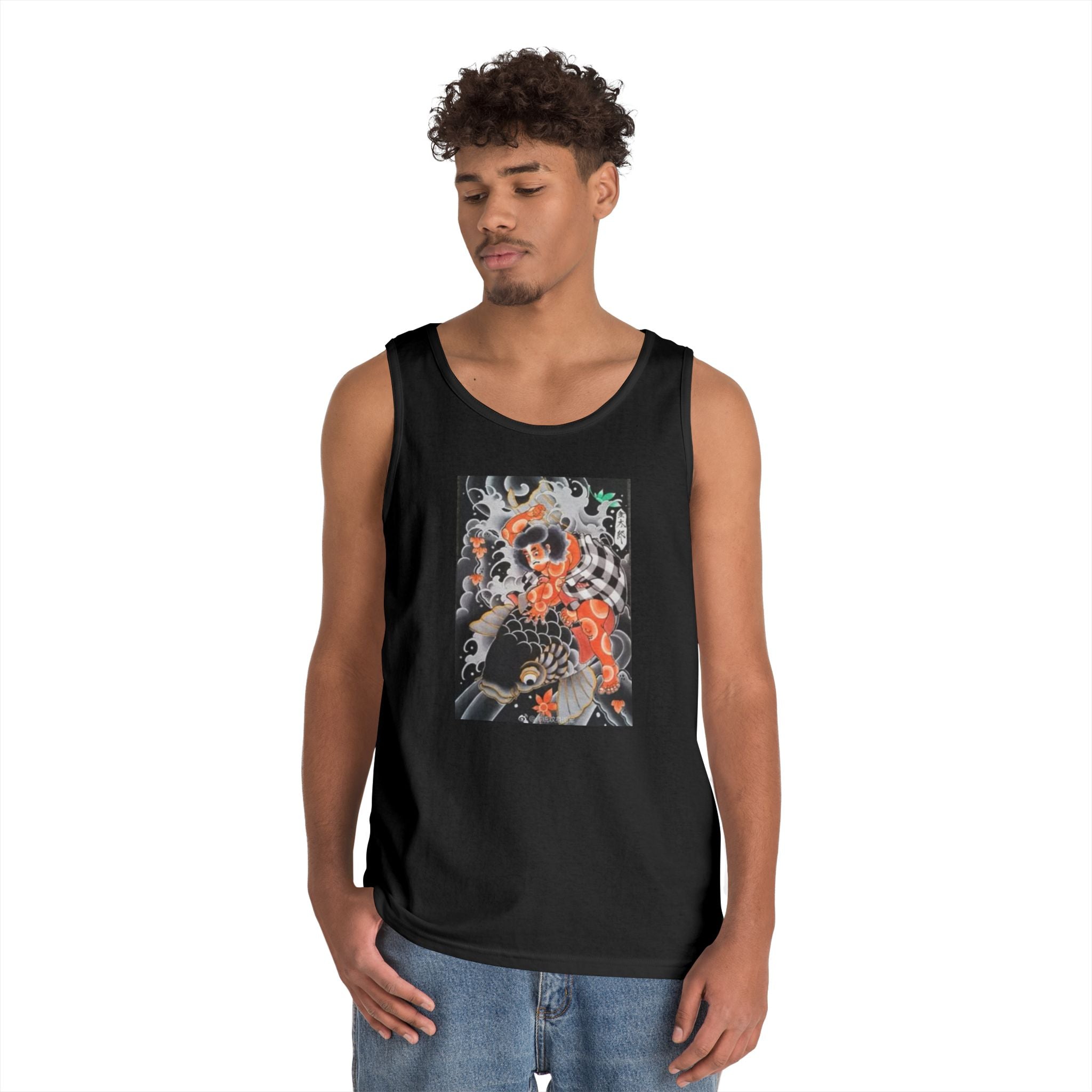 Kintaro with Black Koi Unisex Heavy Cotton Tank Top