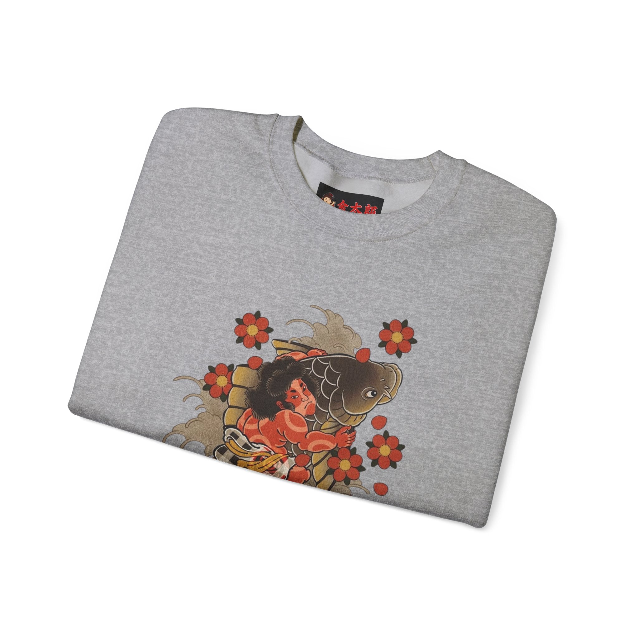 Kintaro The Golden Boy with Koi and Cherry Blossoms Crewneck Sweatshirt