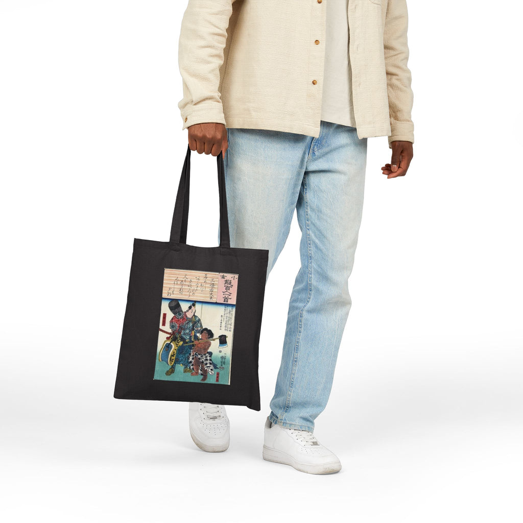 Kintaro and Samurai Print Cotton Tote Bag (One Sided)