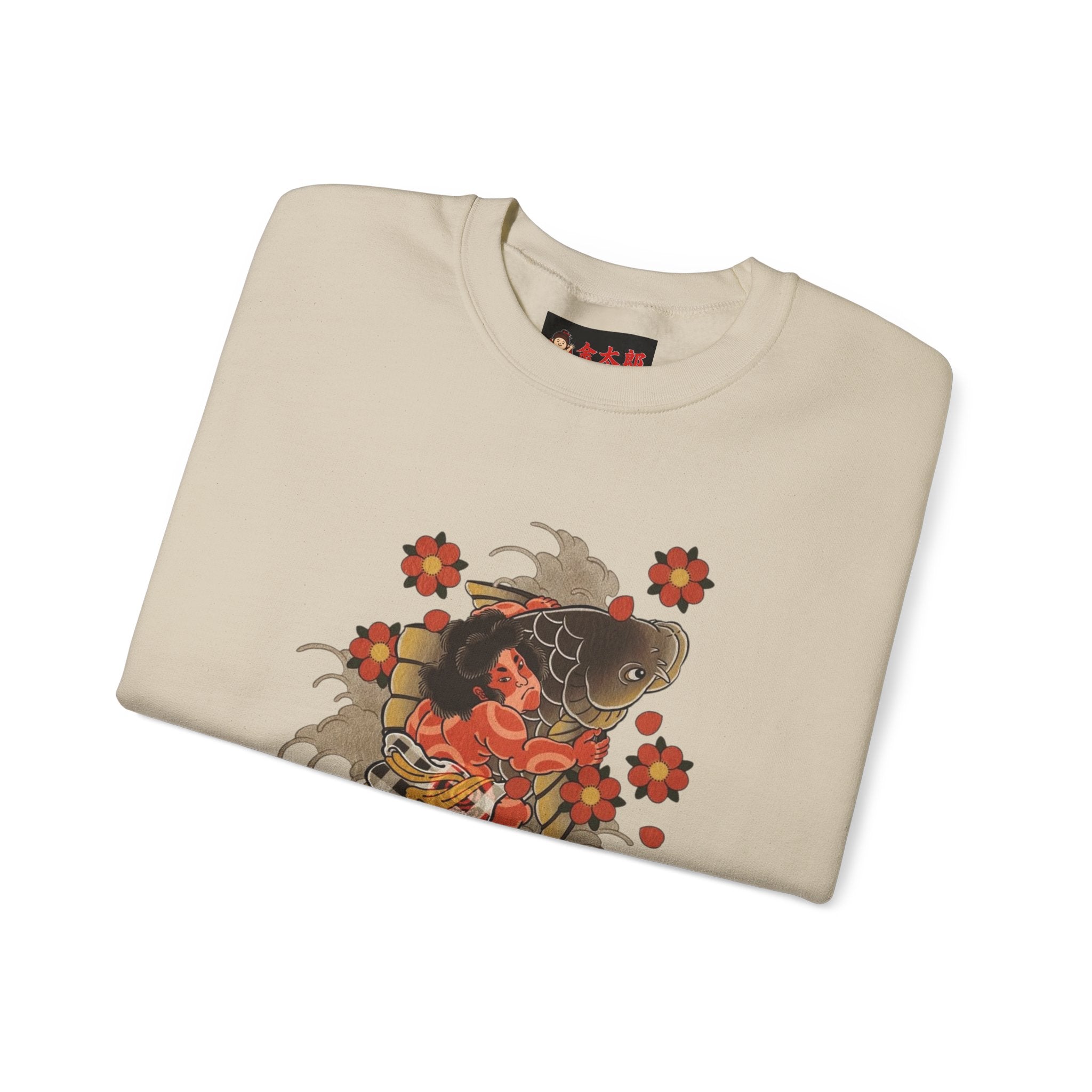 Kintaro The Golden Boy with Koi and Cherry Blossoms Crewneck Sweatshirt