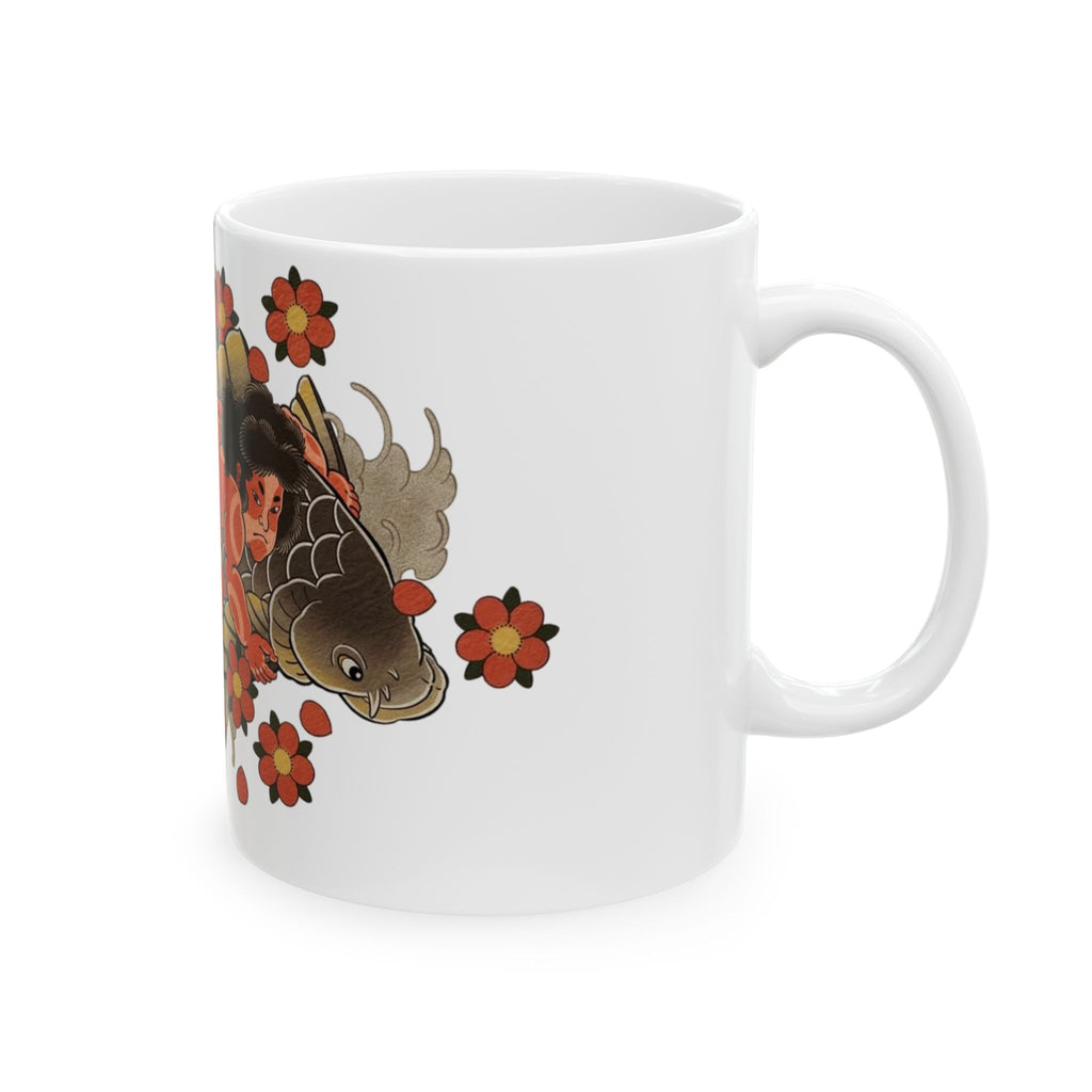 Kintaro With Koi and Cherry Blossoms Ceramic Mug, (11oz, 15oz)