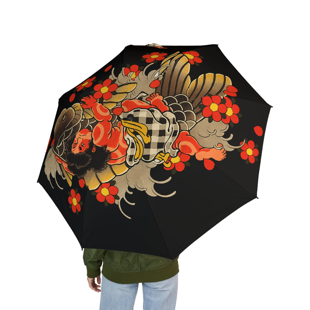 Kintaro with Koi and Cherry Blossoms Semi-Automatic Foldable Umbrella