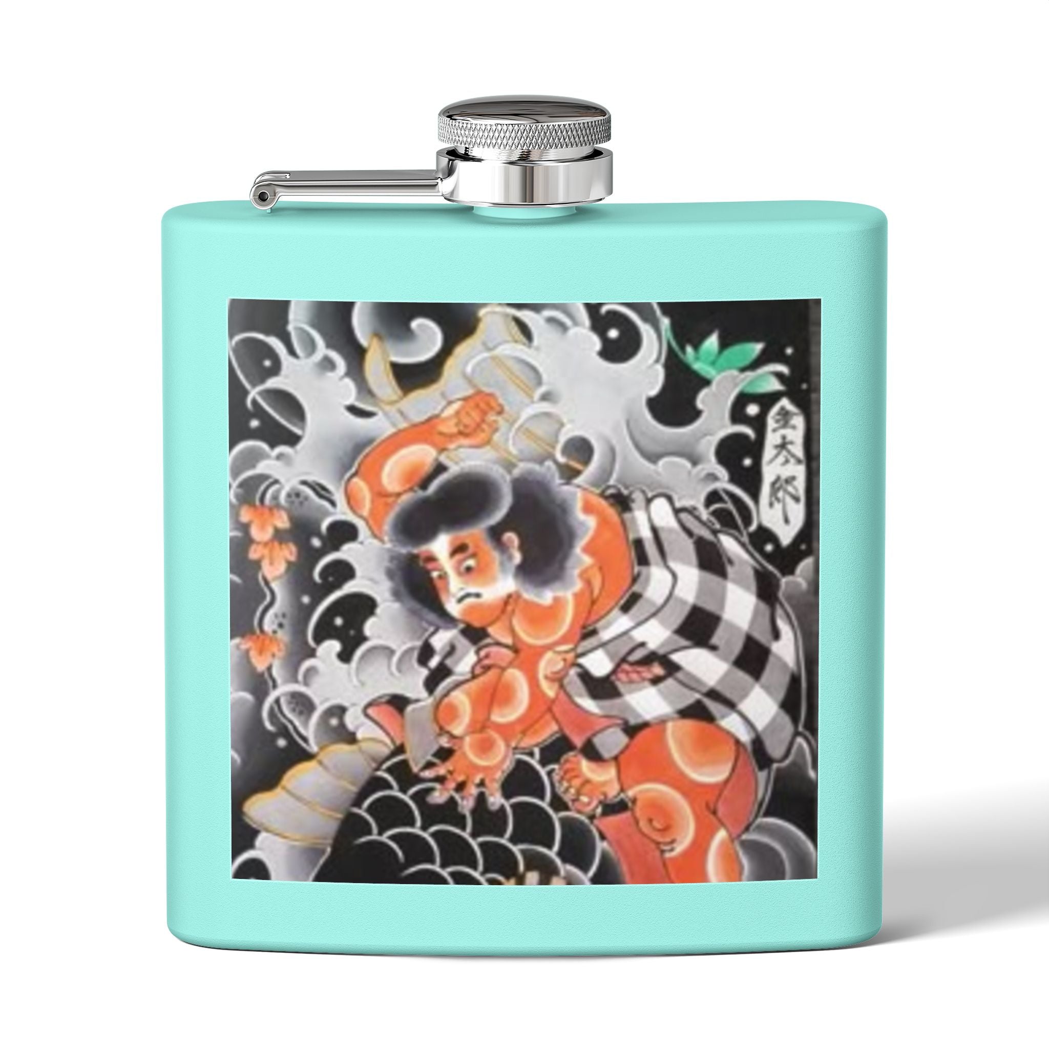 Kintaro and Koi on Stainless Steel Flask, 6oz