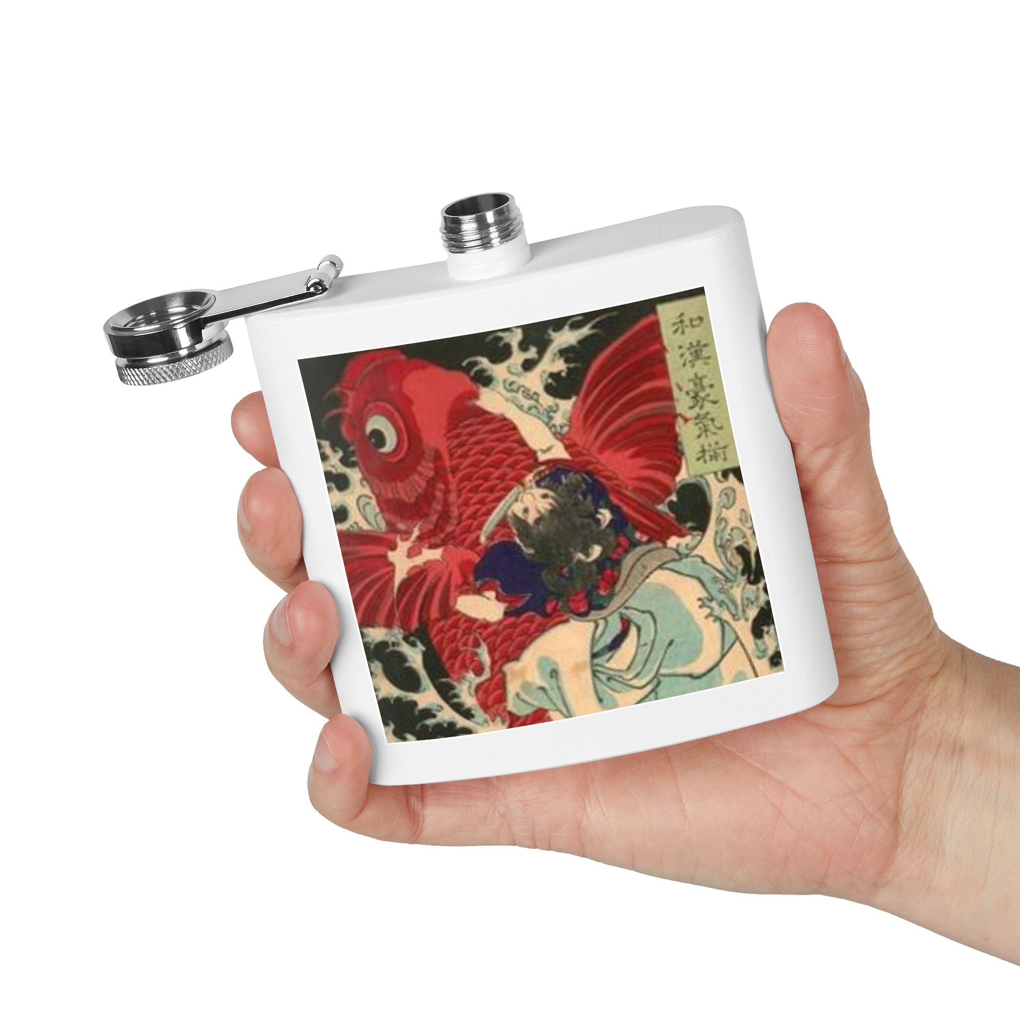 Kintaro on Red Koi Stainless Steel Flask, 6oz