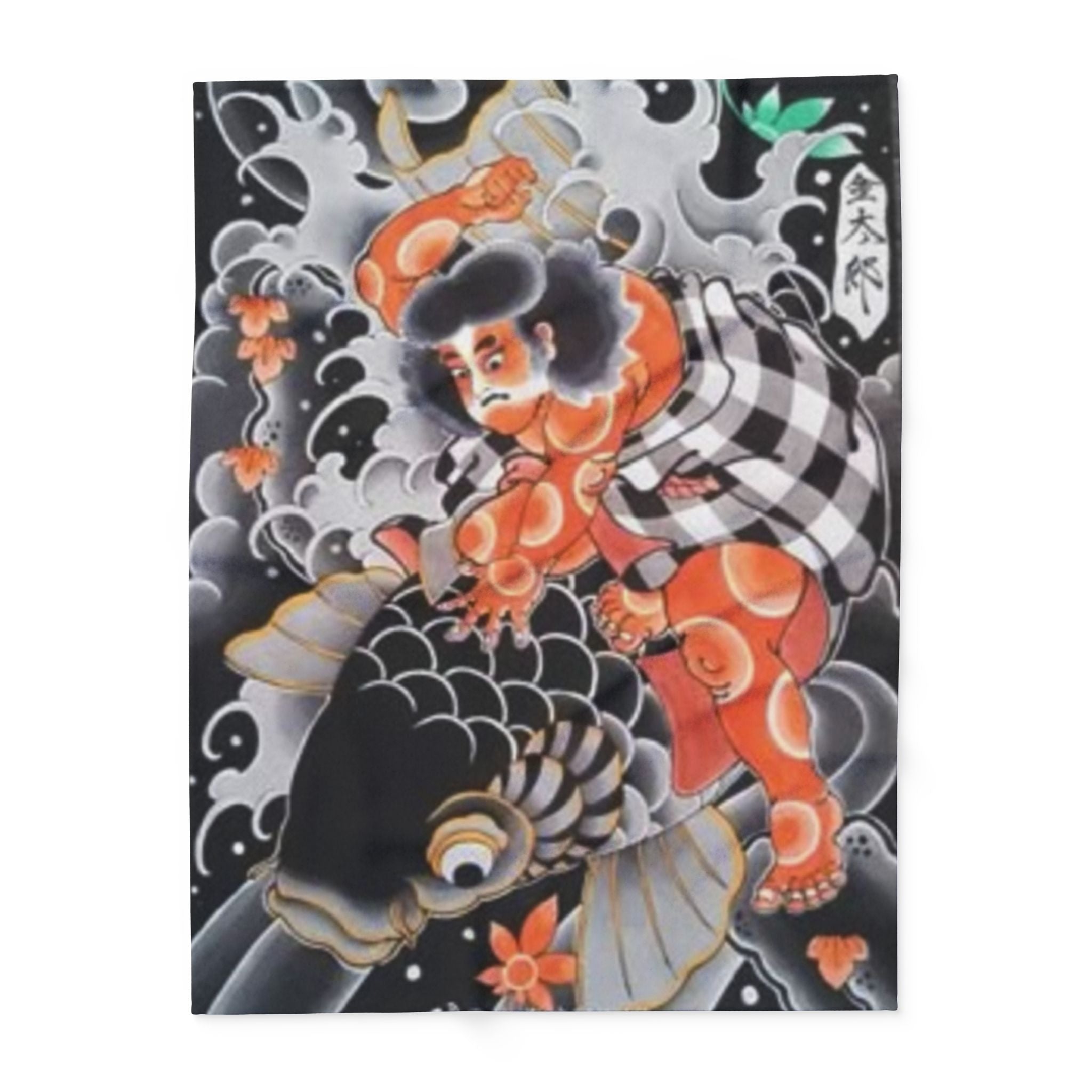 Kintaro The Golden Boy Riding a Koi Printed on a Arctic Fleece Blanket