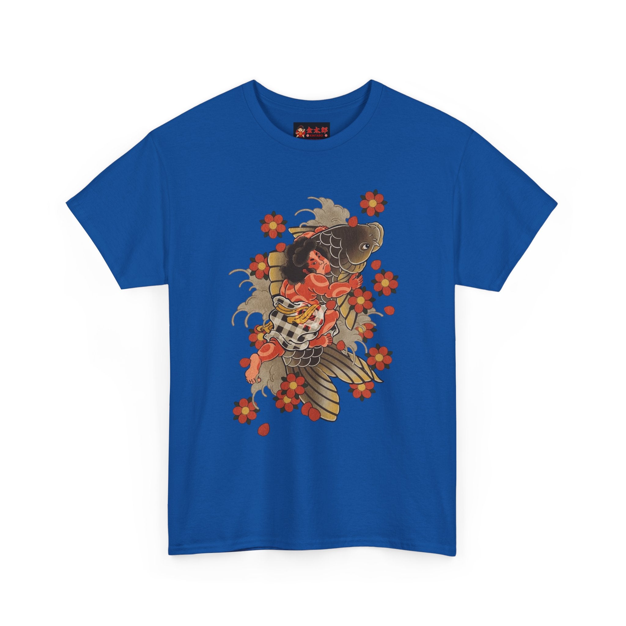 Kintaro The Golden Boy with Koi and Cherry Blossoms Printed T-Shirt