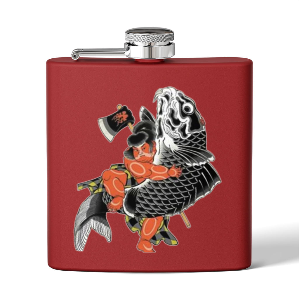 Kintaro with Koi and Axe on a Stainless Steel Flask, 6oz