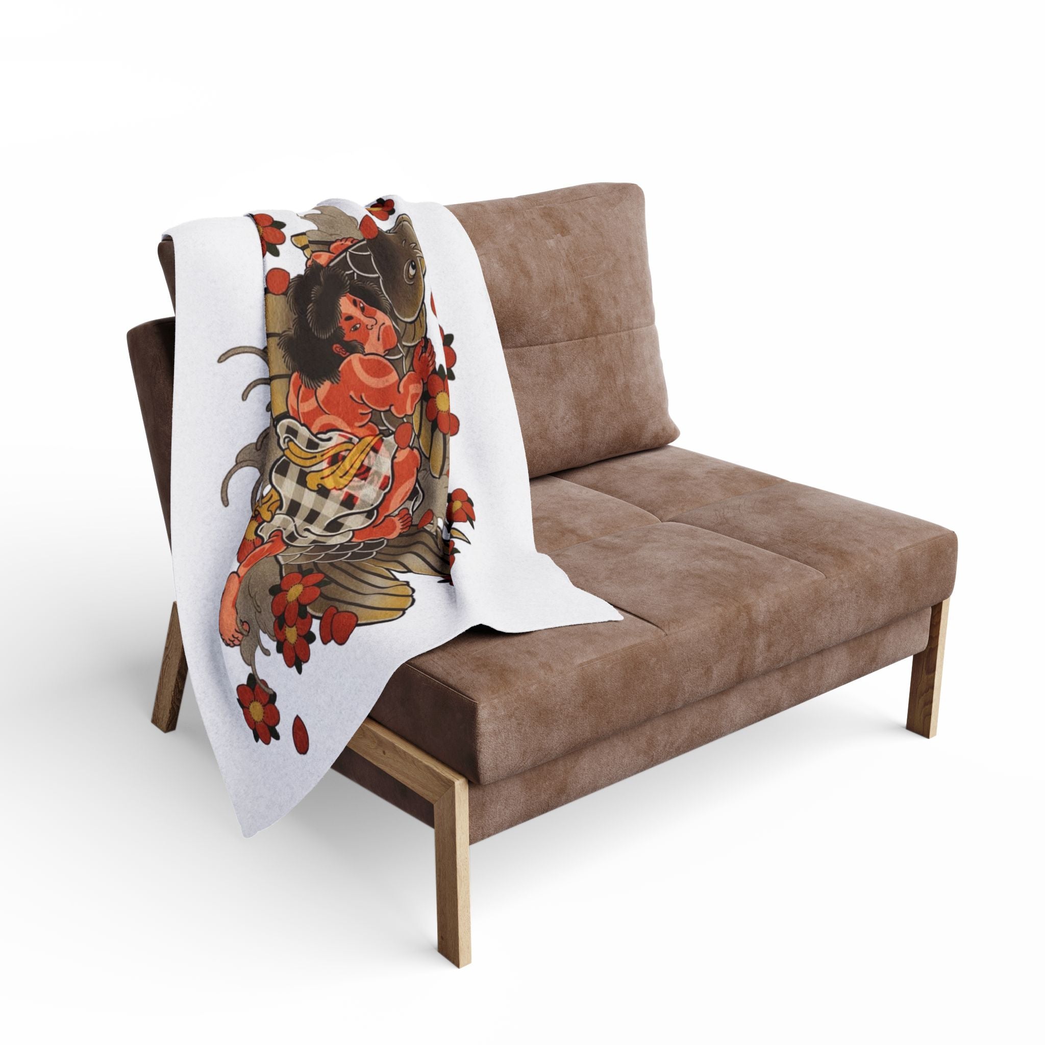 Kintaro The Golden Boy on a Koi with Cherry Blossoms Printed on a  Arctic Fleece Blanket
