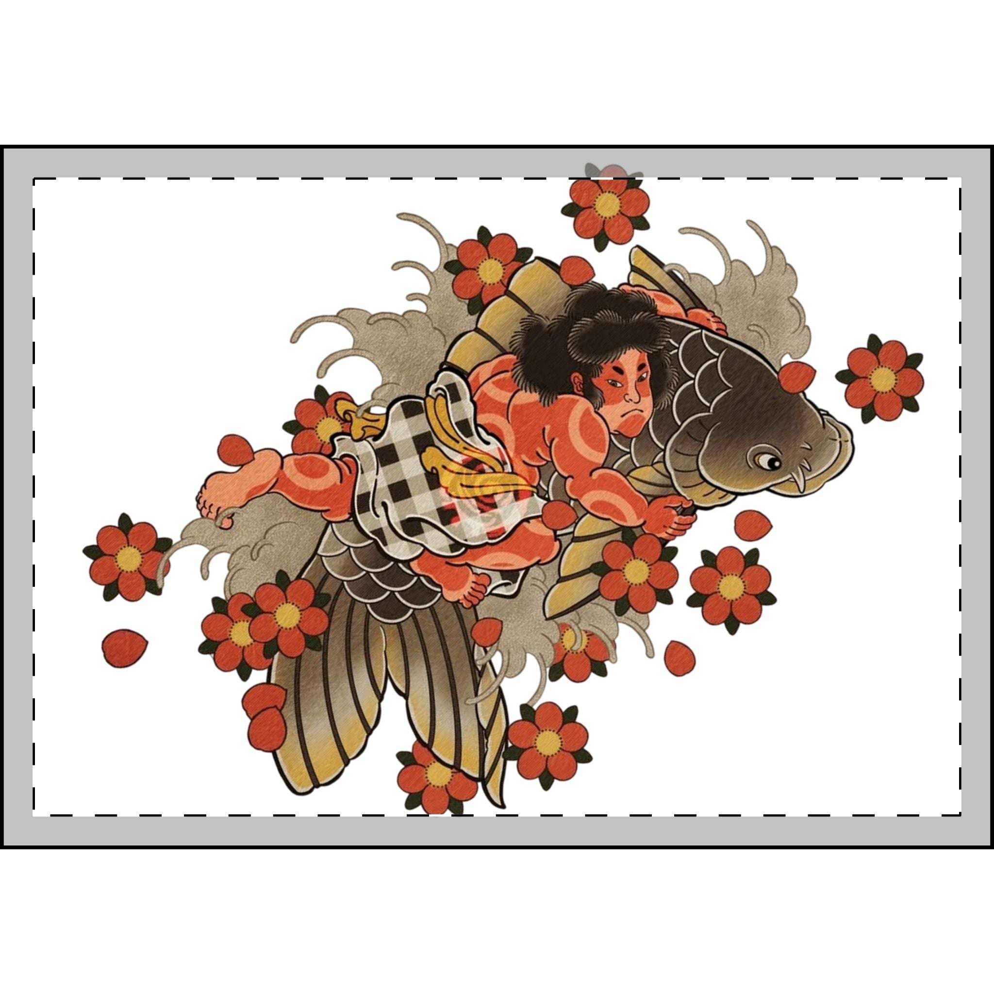 Kintaro Riding Koi with Cherry Blossoms Velveteen Plush Blanket — Cozy Throw
