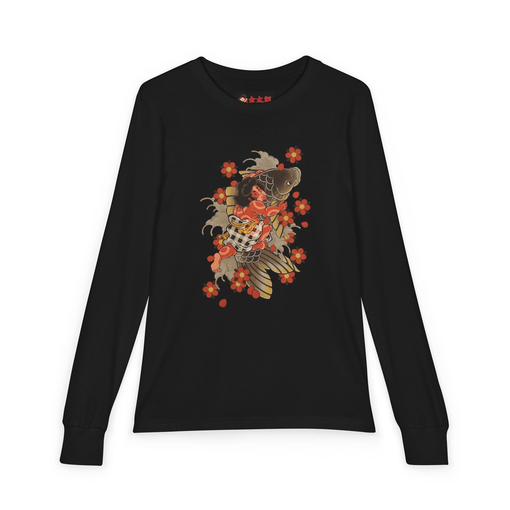 Youth Jersey Long Sleeve Tee with Kintaro and Koi Print